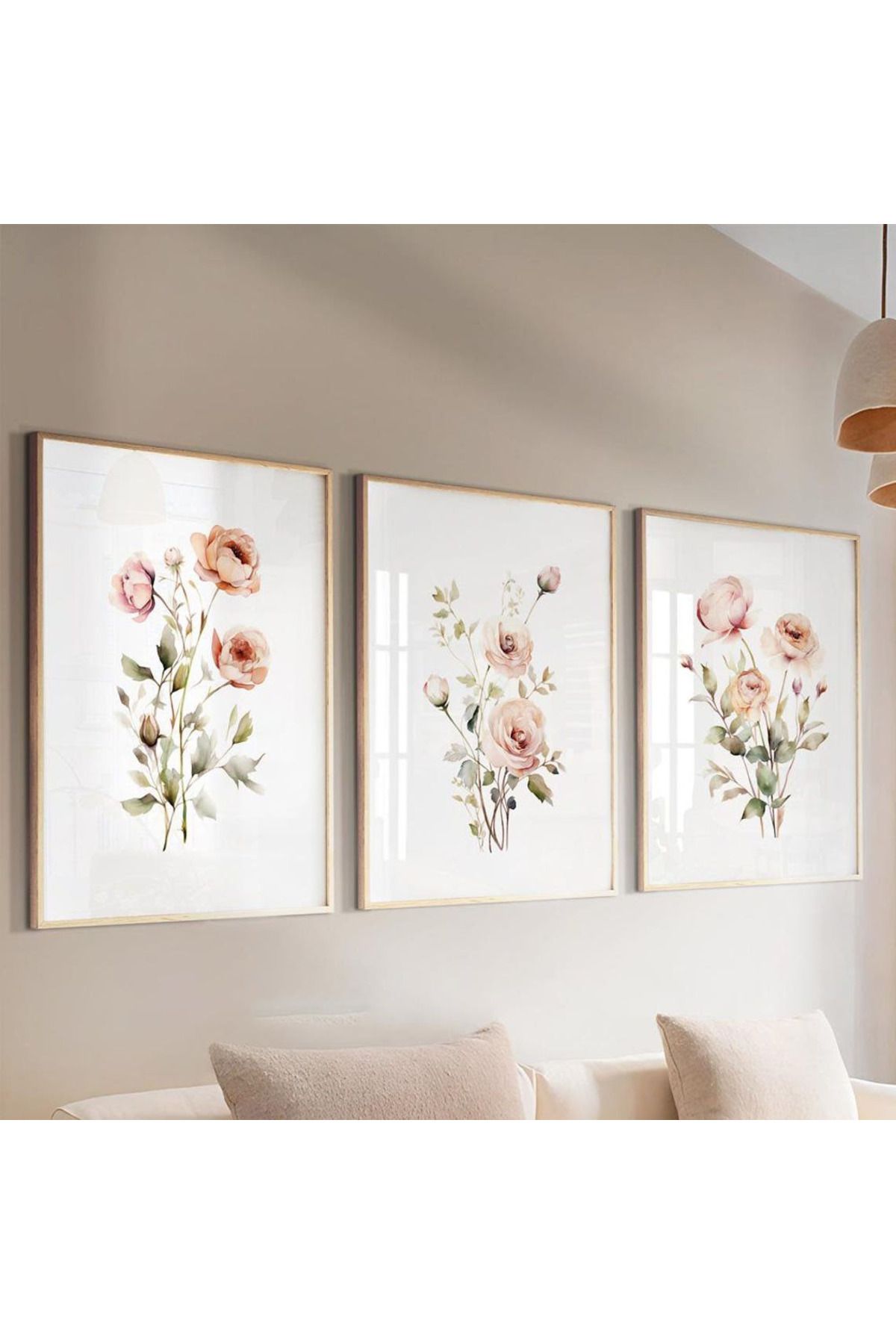 Dekorsiahome 3 Parça Ahşap Çerçeveli Oturma Odası Salon Mutfak Tablo Seti SET3159