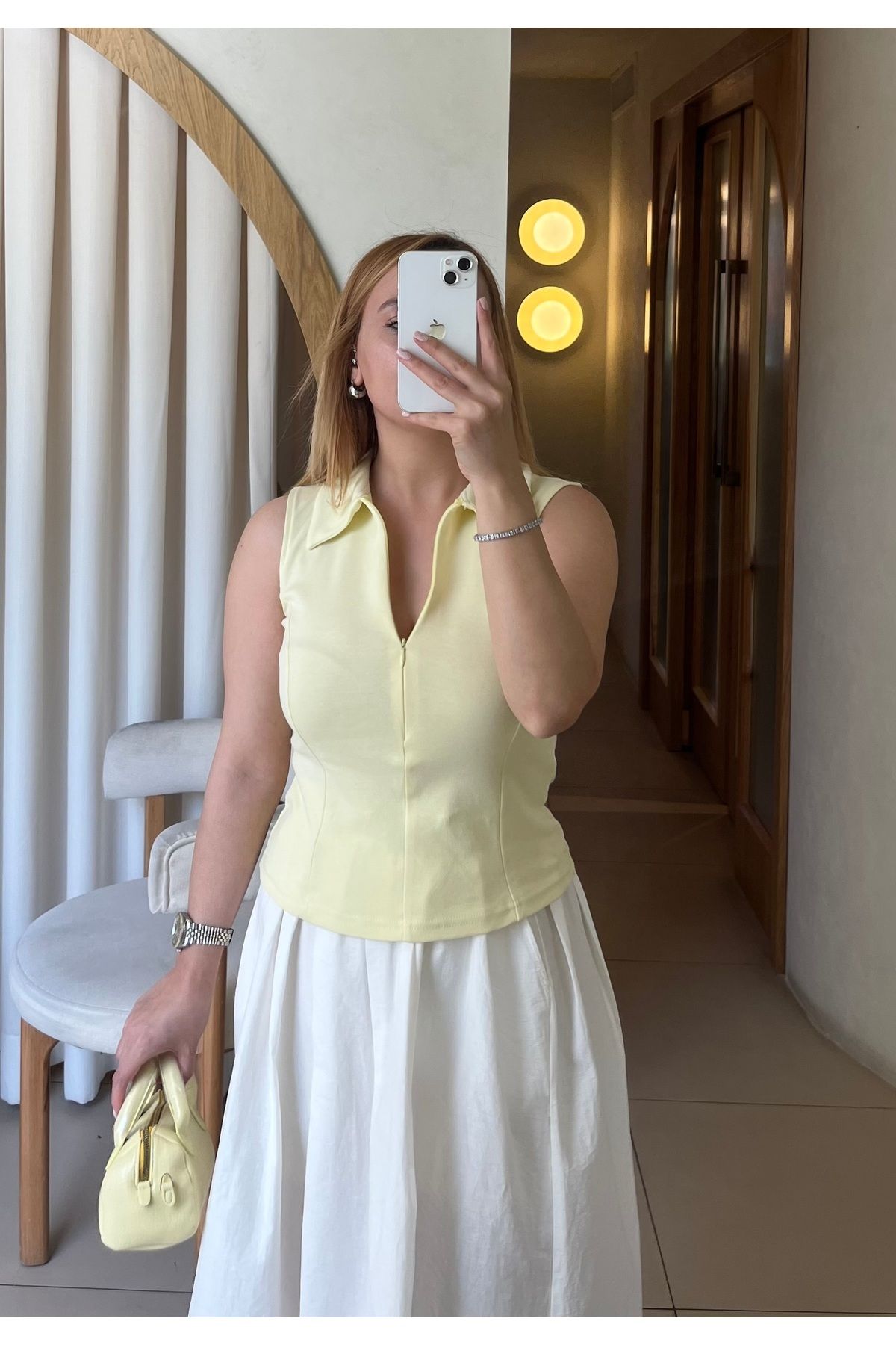 FATMA NUR ŞİRELİ BUTİK Polo Yaka Body -Sarı