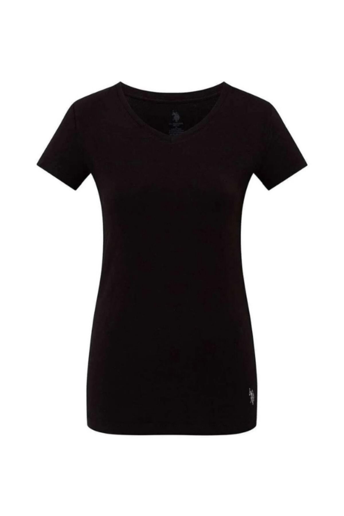 U.S. Polo Assn. U.S. Polo Assn. Kadın Siyah V Yaka Kısa Kol T-Shirt - Siyah - SREIA66F00H4J