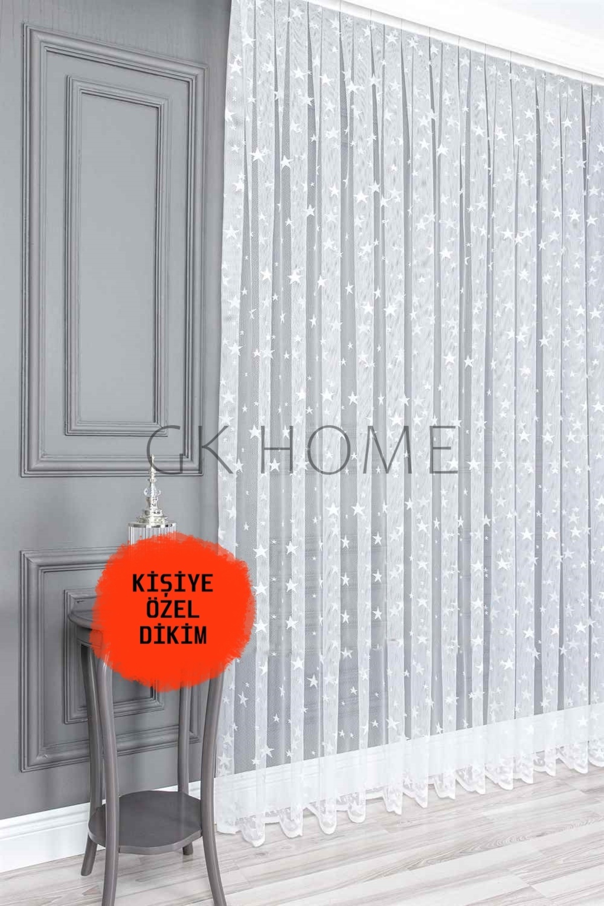 SAYDEMİR HOME Lüks Tül Perde Yıldız Desenli Çoçuk Odası Tülü SIK PİLE BEYAZ RENK fotoğrafı 2 (önizleme)