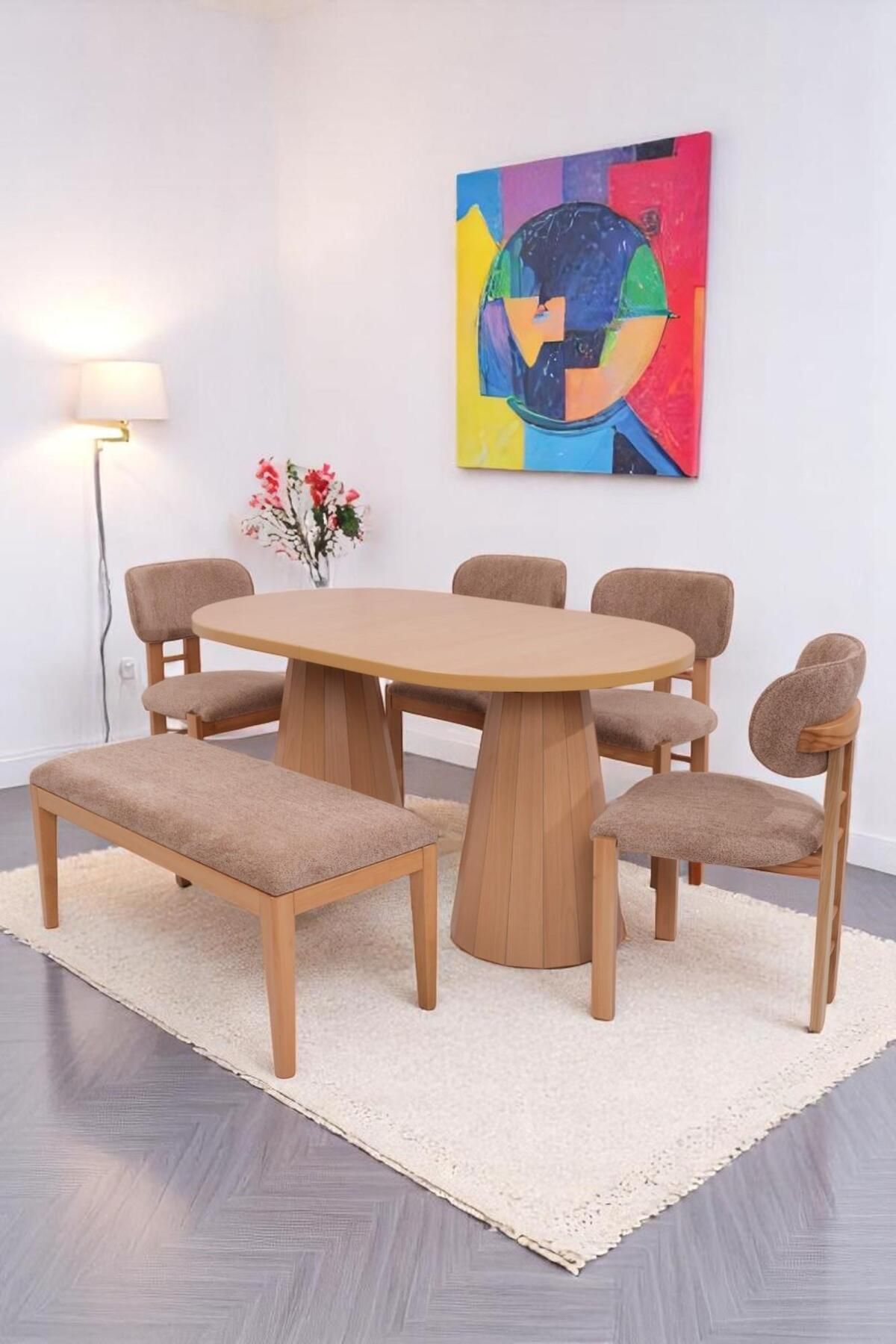 Erezogulları Mobilya Bohem Rodi Banklı Açılır Yemek Masa Sandalye Takımı 90x160cm
