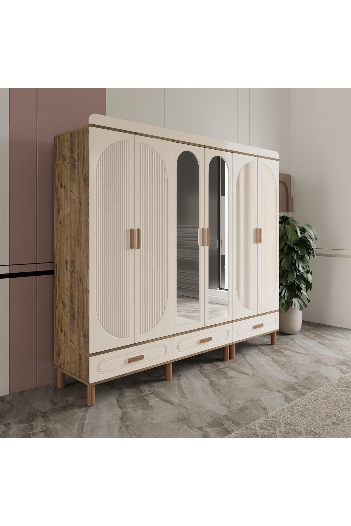 AKA HOME Arel 6 Kapaklı MDF Çekmeceli Gardırop