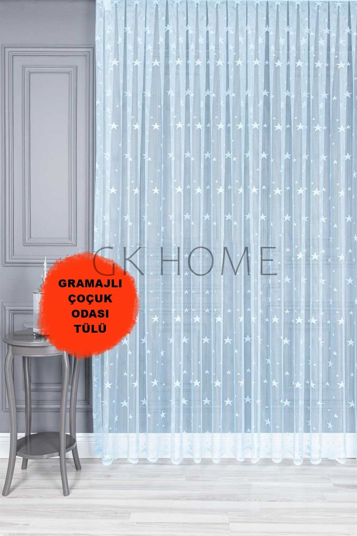 SAYDEMİR HOME Lüks Tül Perde Yıldız Desenli Çoçuk Odası Tülü SIK PİLE MAVİ RENK