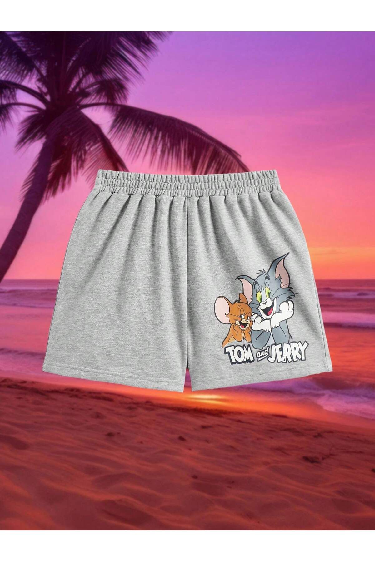 Tarzsokak TOM & JERRY X Kadın Karikatür Ve Harf Baskılı Elastik Bel Yazlık Günlük Şort