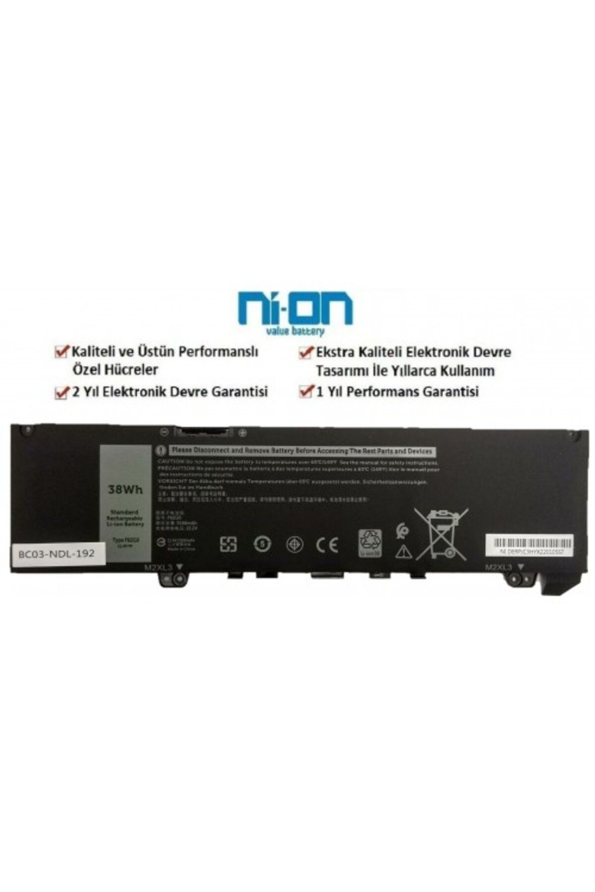 NION Dell inspiron 13 7386 2-IN-1 uyumlu Notebook Batarya - Pil