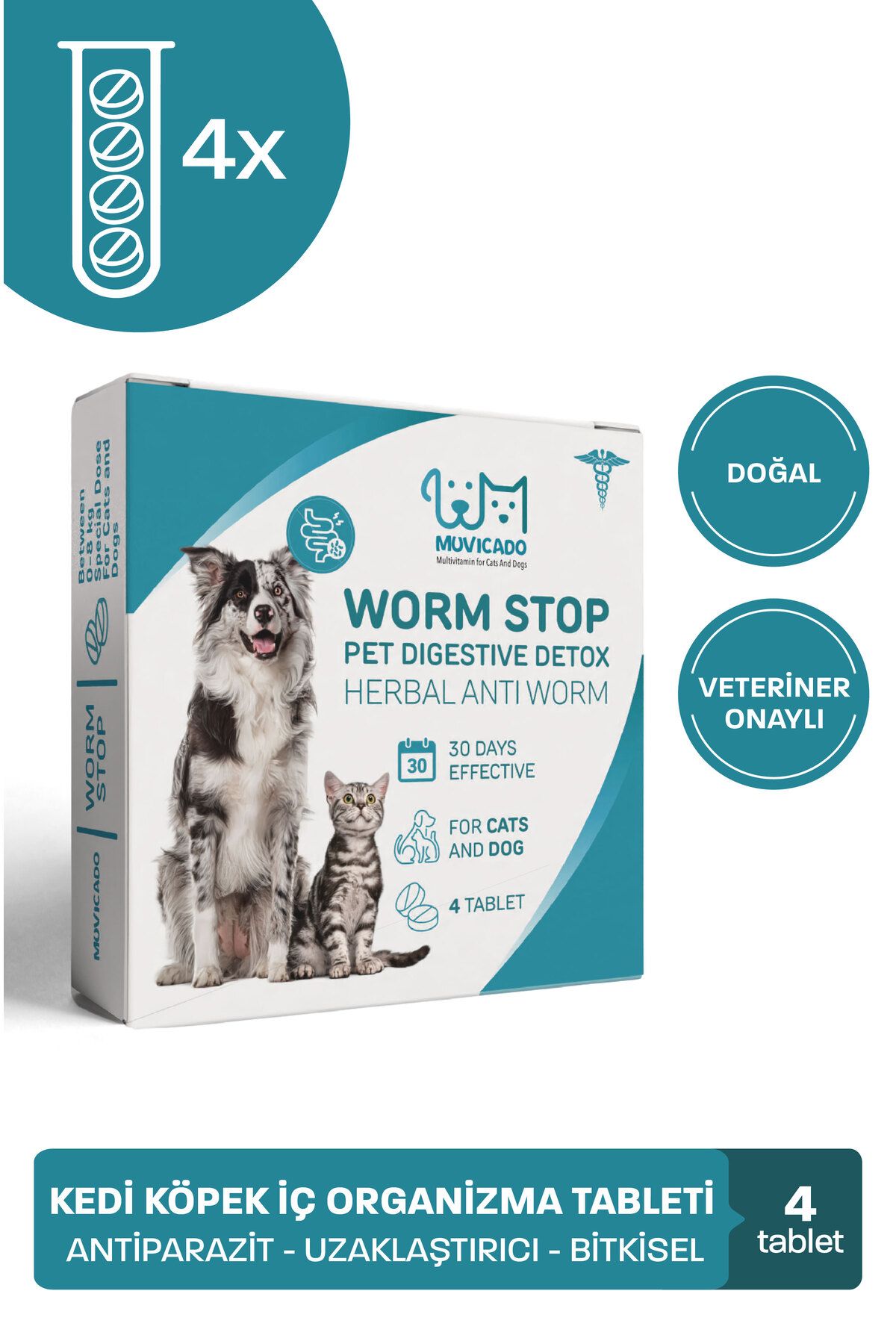 muvicado Kedi Köpek İç Dış Parazit Bitkisel İç Organizma Tableti Anti Parazit Kovucu Giderici Ödül Tablet