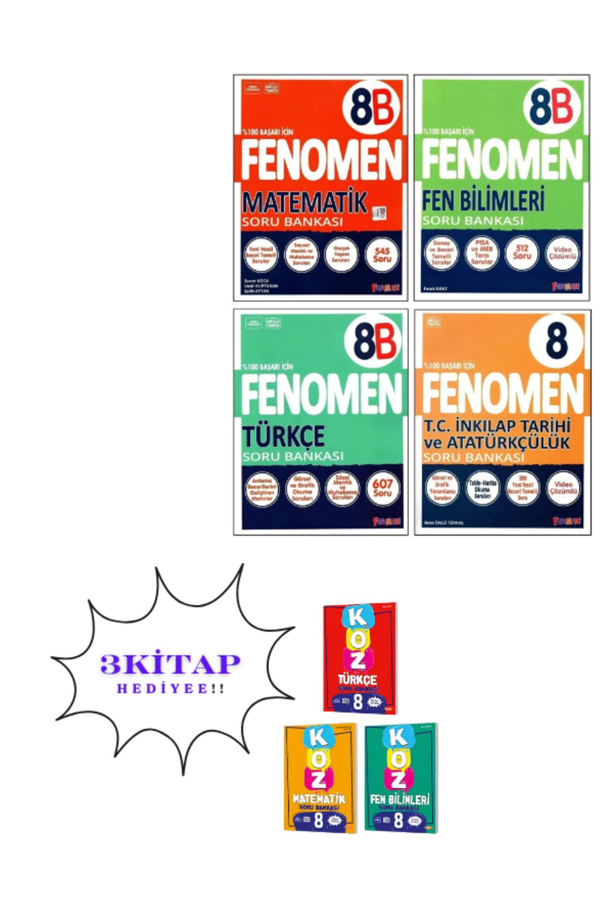 Fenomen Yayıncılık Fenomen Yayınları'nın 8. Sınıf Fen, Matematik, Türkçe ve İnkılap Tarihi B Soru Bankası Seti