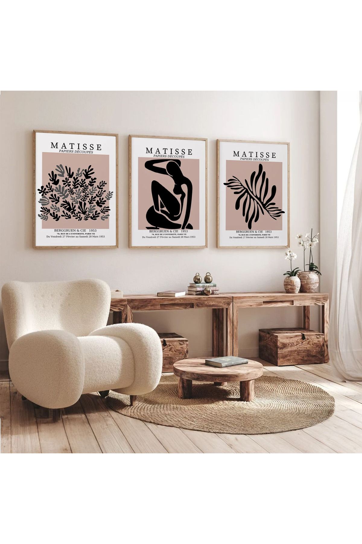 Dekorsiahome 3 Parça Ahşap Çerçeveli Oturma Odası Salon Mutfak Tablo Seti SET3261