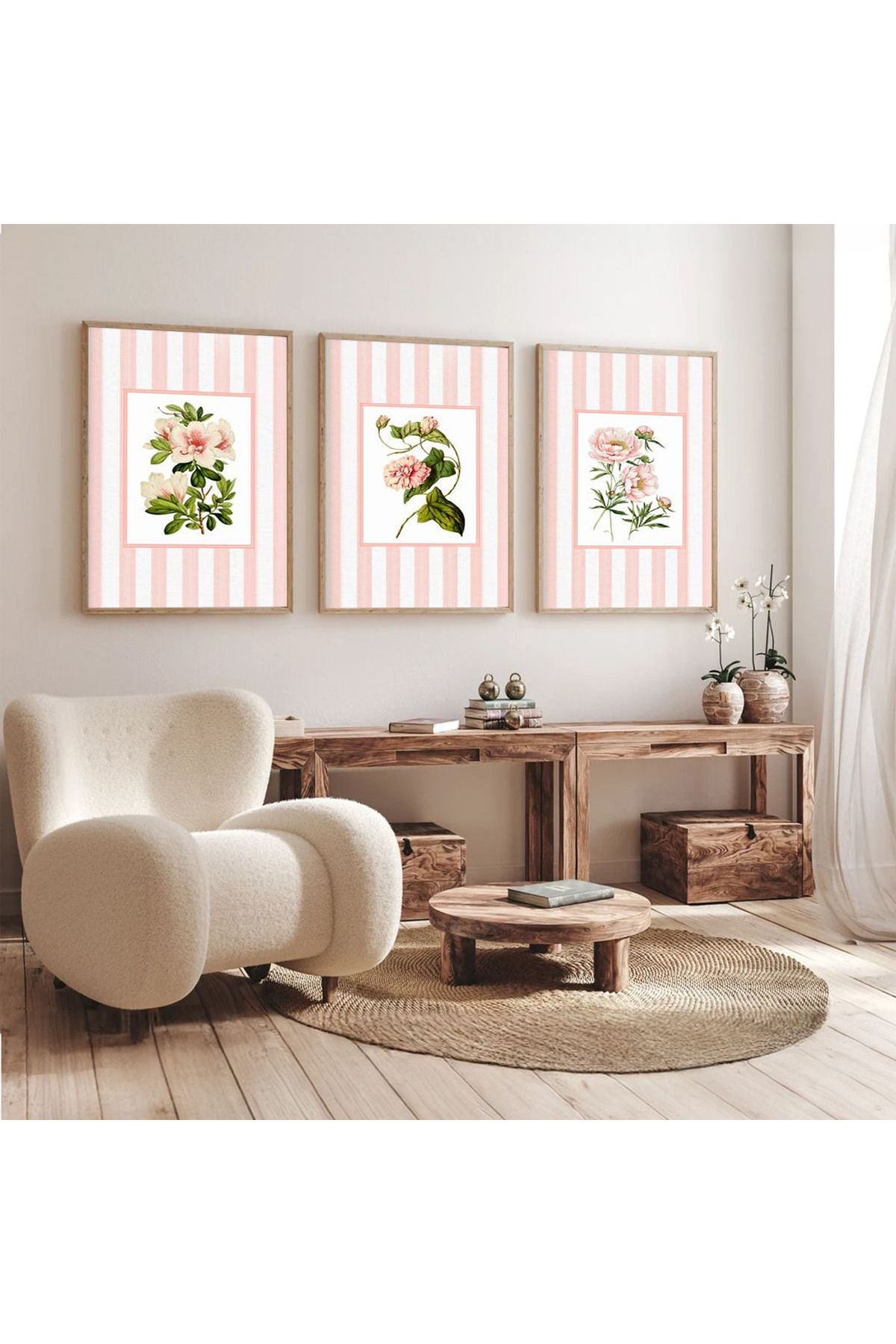 Dekorsiahome 3 Parça Ahşap Çerçeveli Oturma Odası Salon Mutfak Tablo Seti SET3258