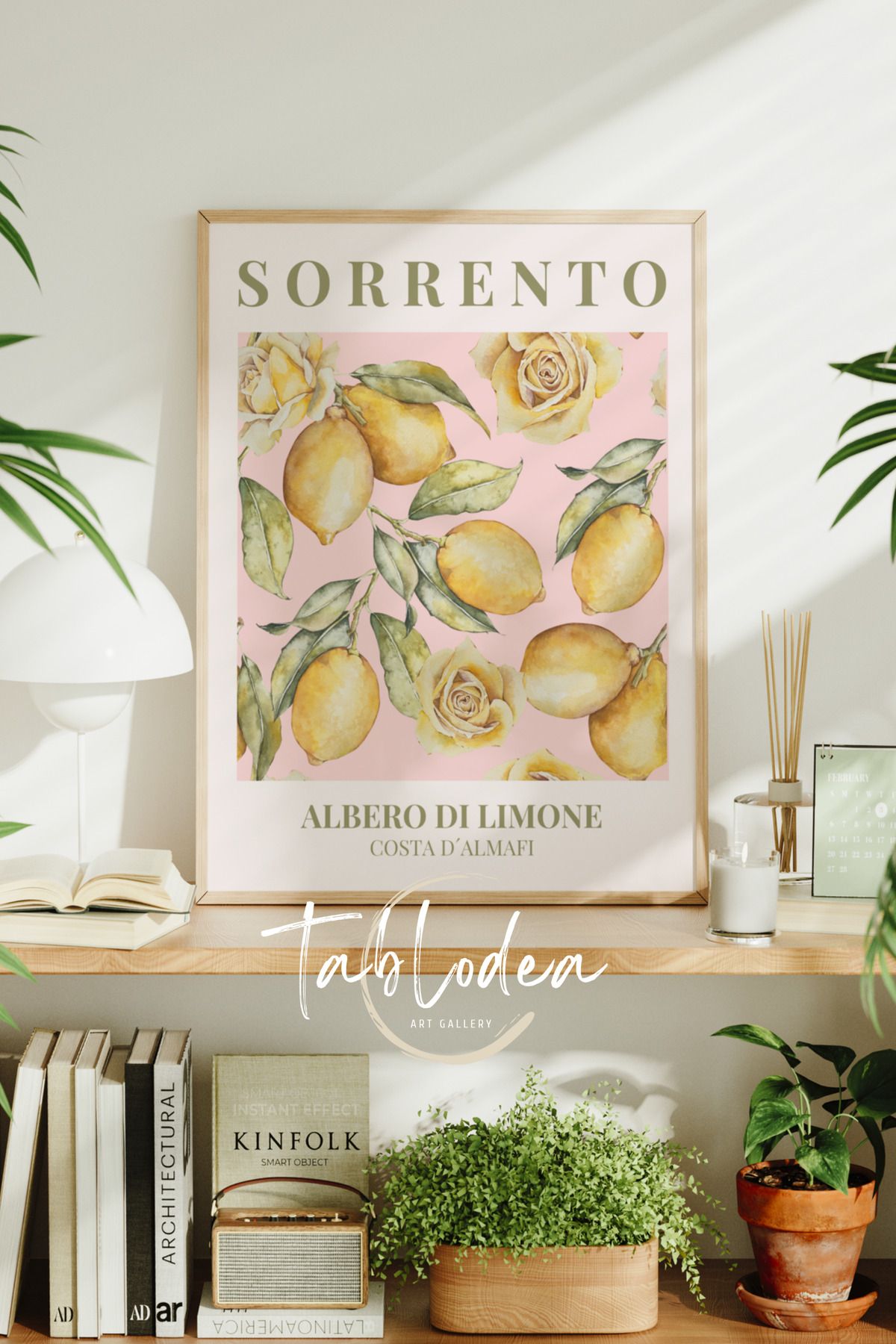 tablodea Limon Desenli Minimalist Mutfak Dekoru Çerçeveli Poster Tablo, Modern Dekoratif Bohem Mutfak Tablosu