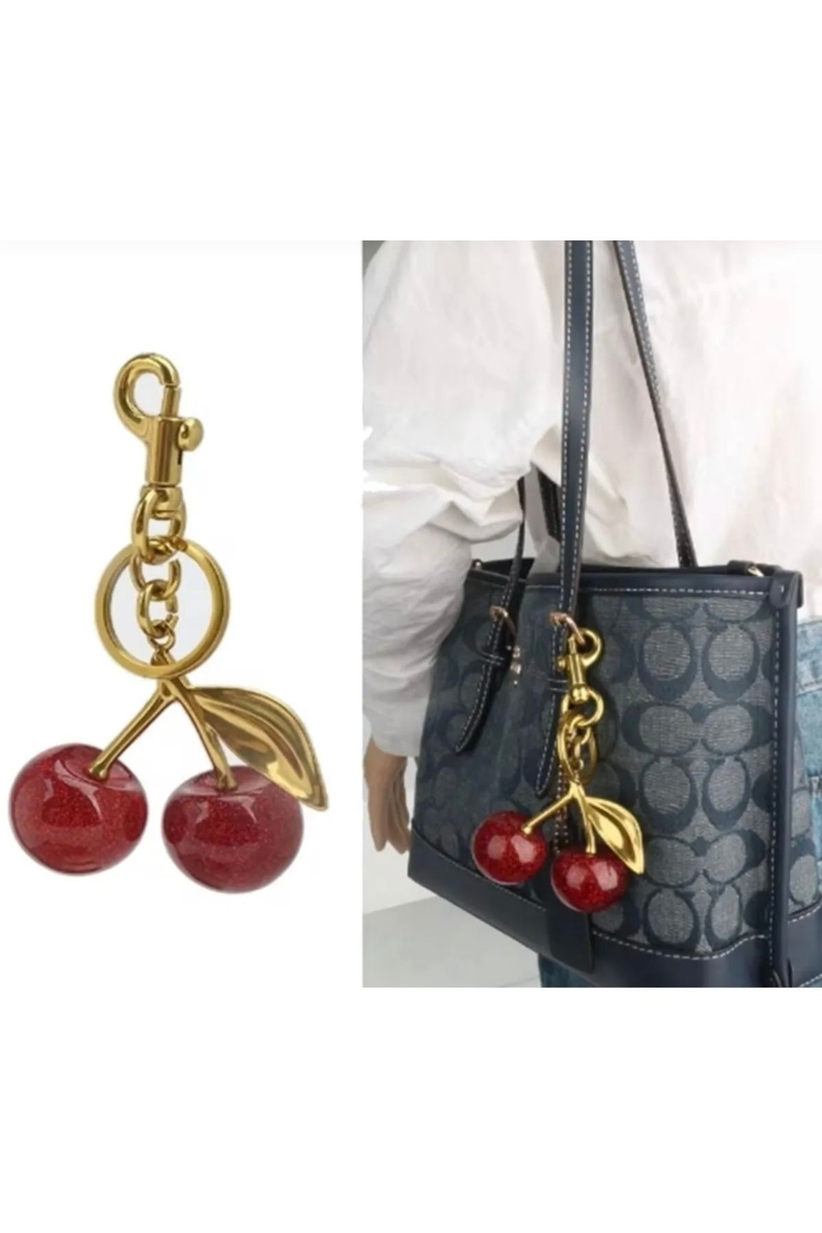 mnbagcollection Parıldayan Kiraz Gold Charm Anahtarlık