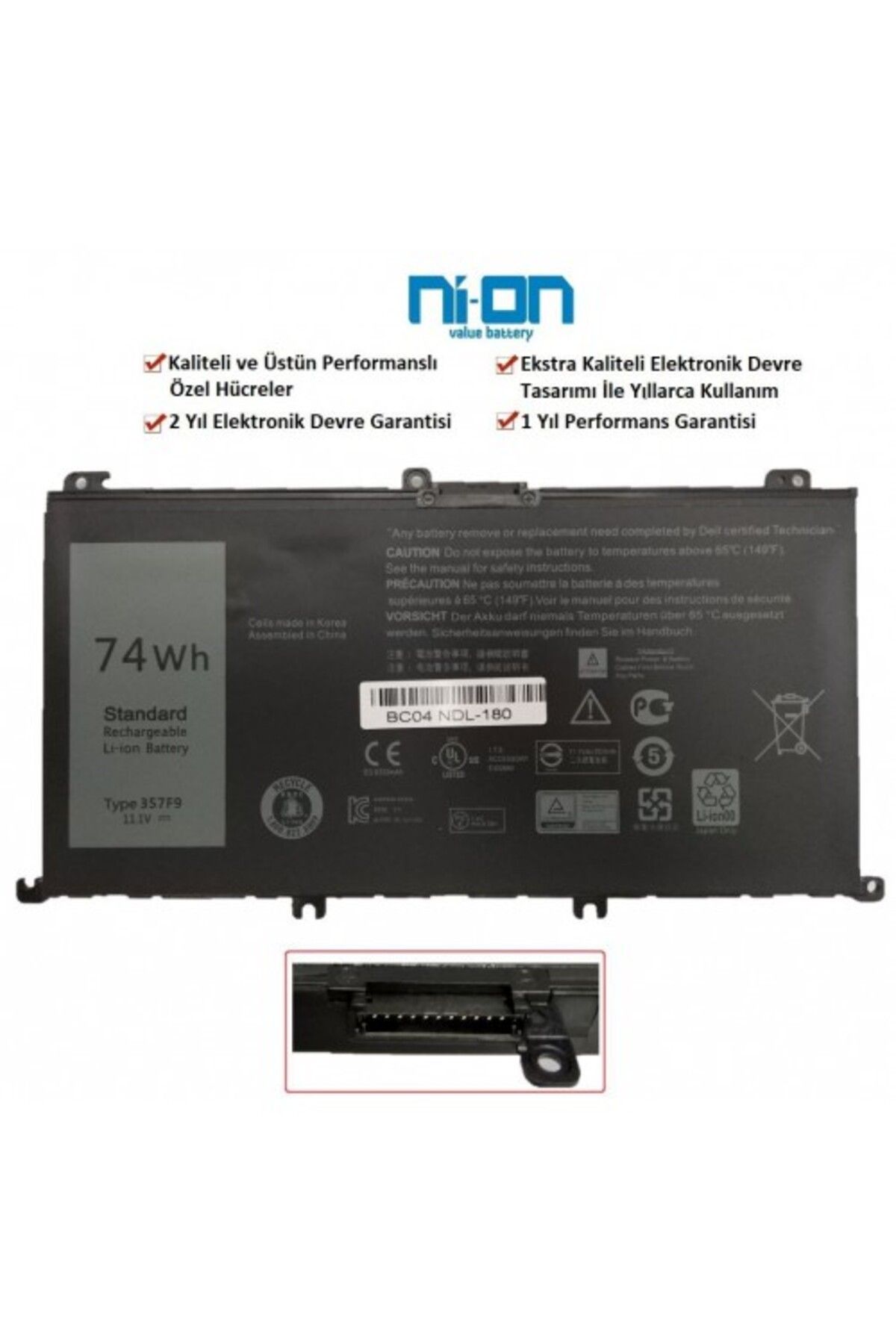 NION Dell İnspiron 7566 uyumlu Notebook Batarya - Pil