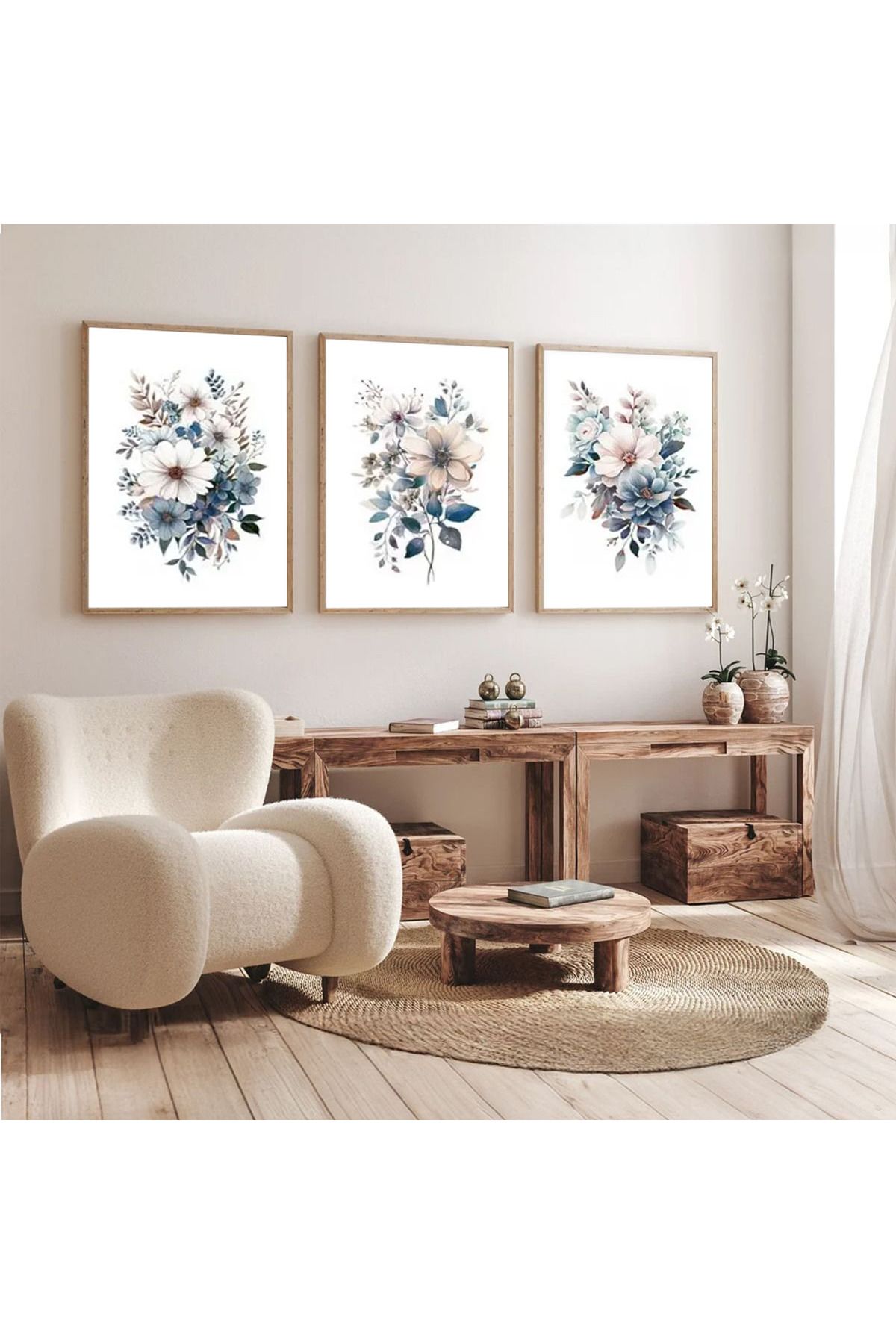 Dekorsiahome 3 Parça Ahşap Çerçeveli Oturma Odası Salon Mutfak Tablo Seti SET3263