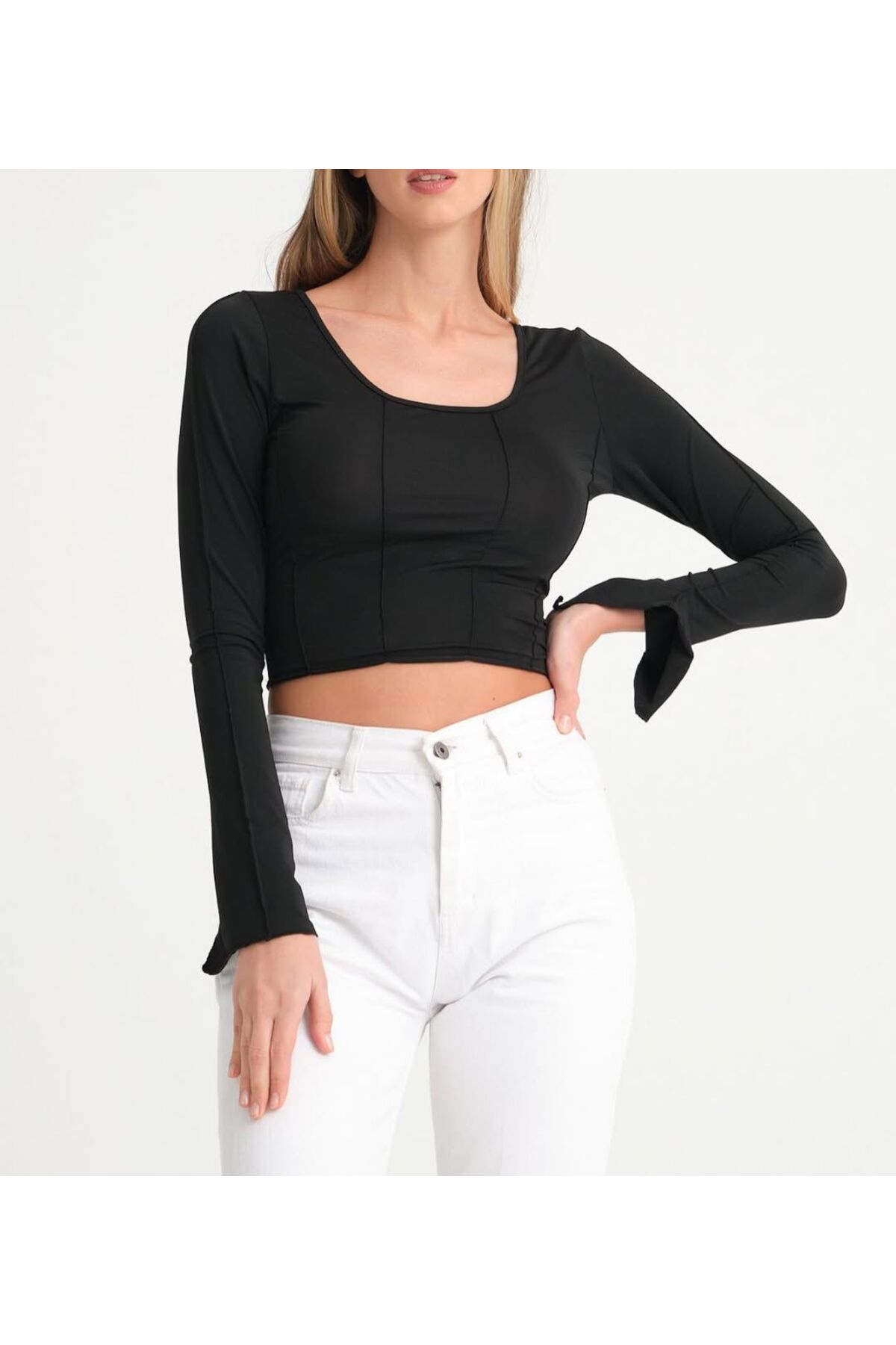 KARACAN COMPANY Kadın Fit Kesim Bağcıklı Crop Bluz