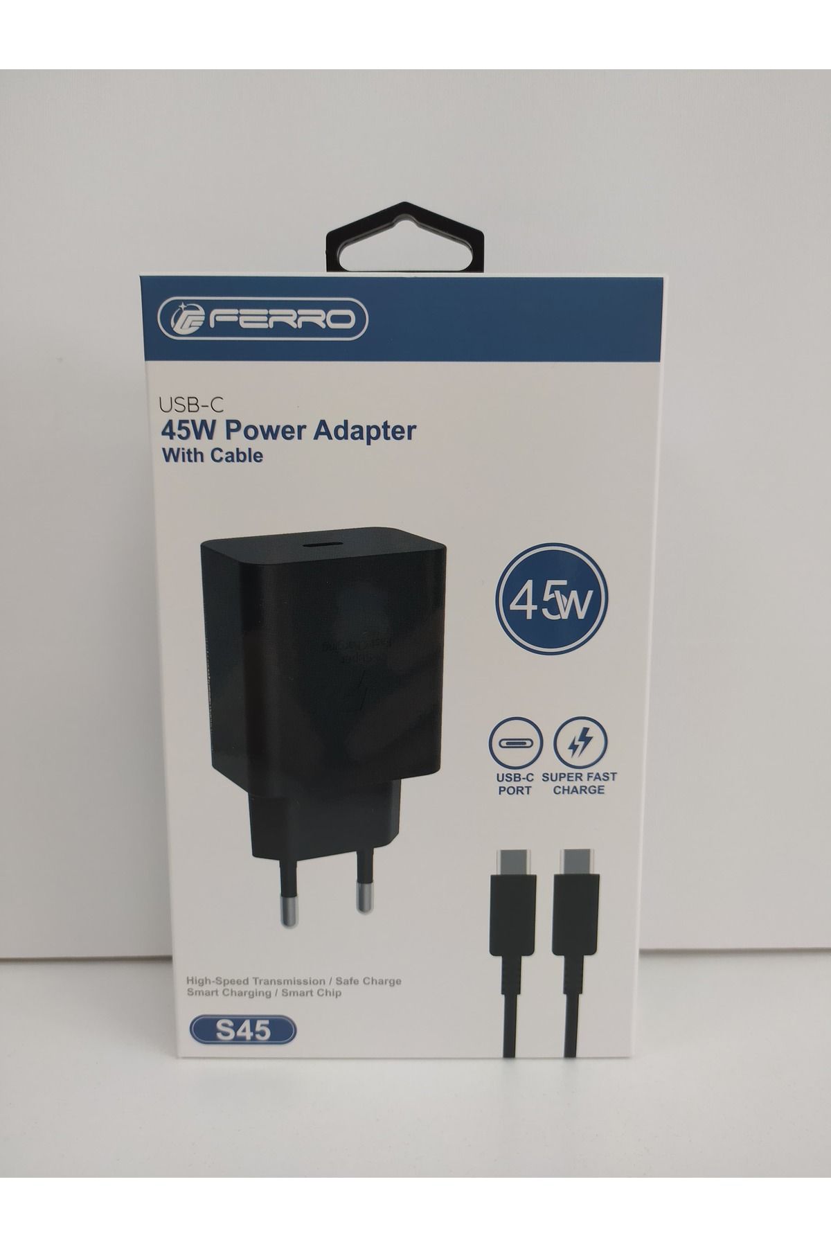 ADNAN TEKNOLOJİ FERRO S45 45W USB-C Hızlı Şarj Adaptörü + Type-C Kablo