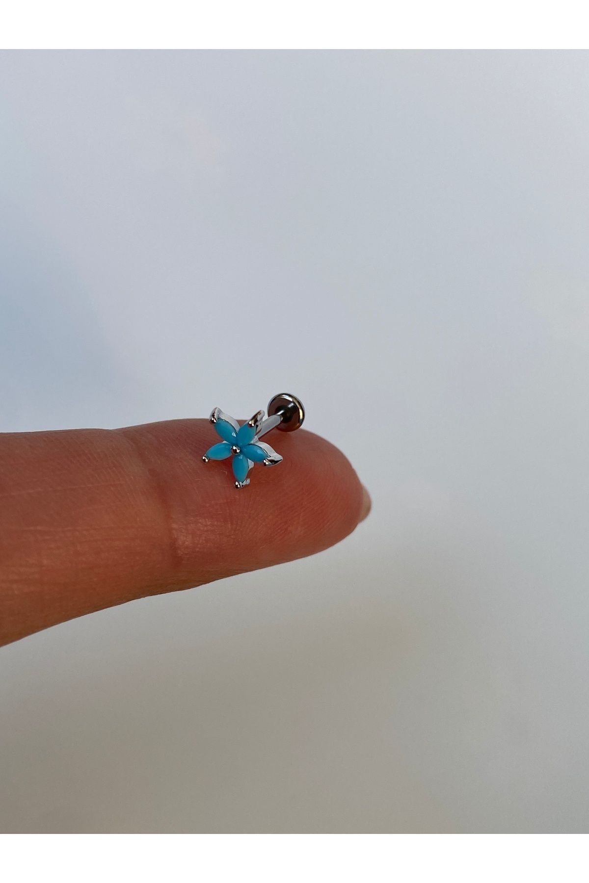 kurukafagift-Steel Blue Flower Piercing Helix Tragus Cartilage Earrings 8 mm 6