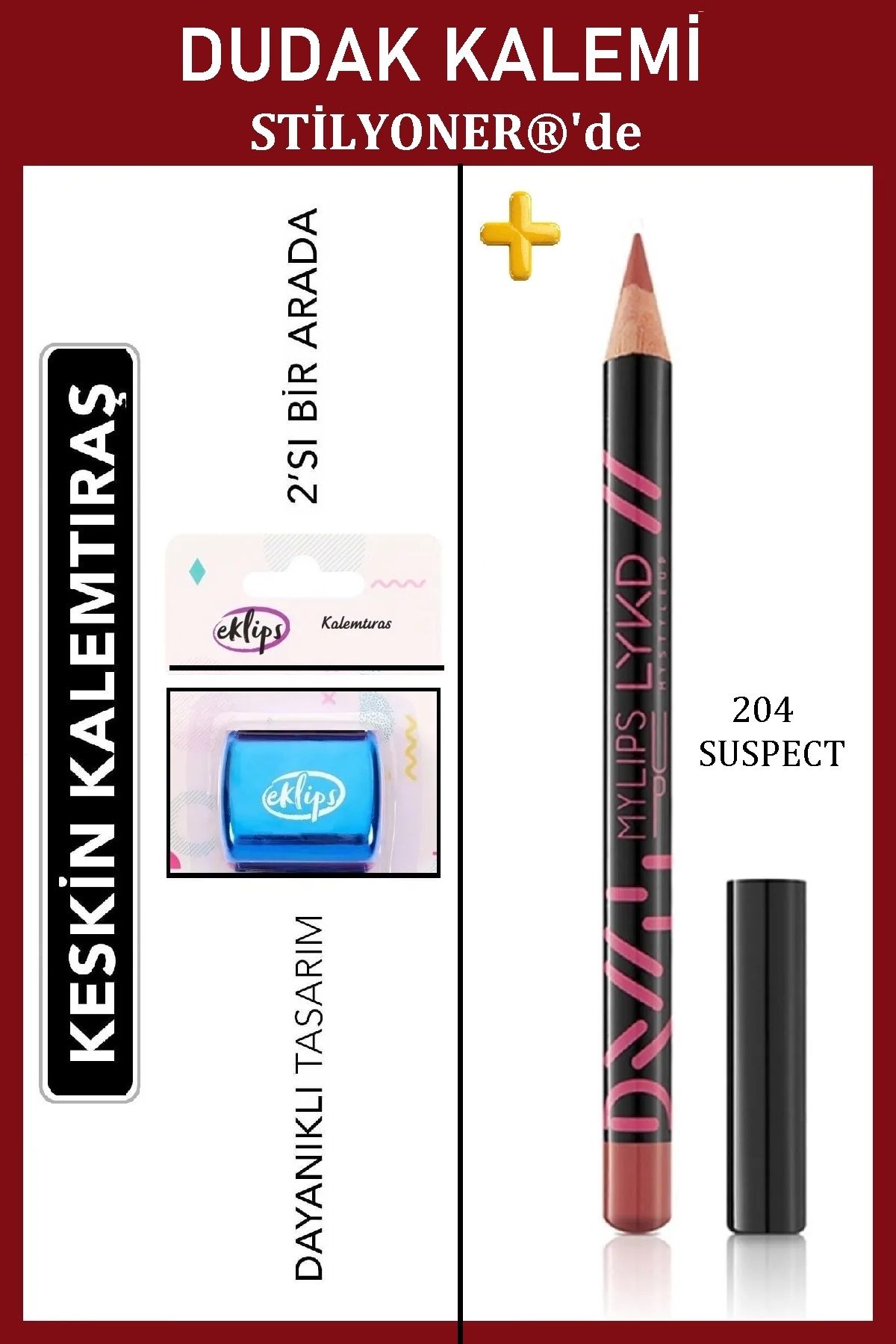 lykd 204 Suspect Dudak Kalemi + Asortili Mavi Makyaj Kalemtraşı -2'li Set