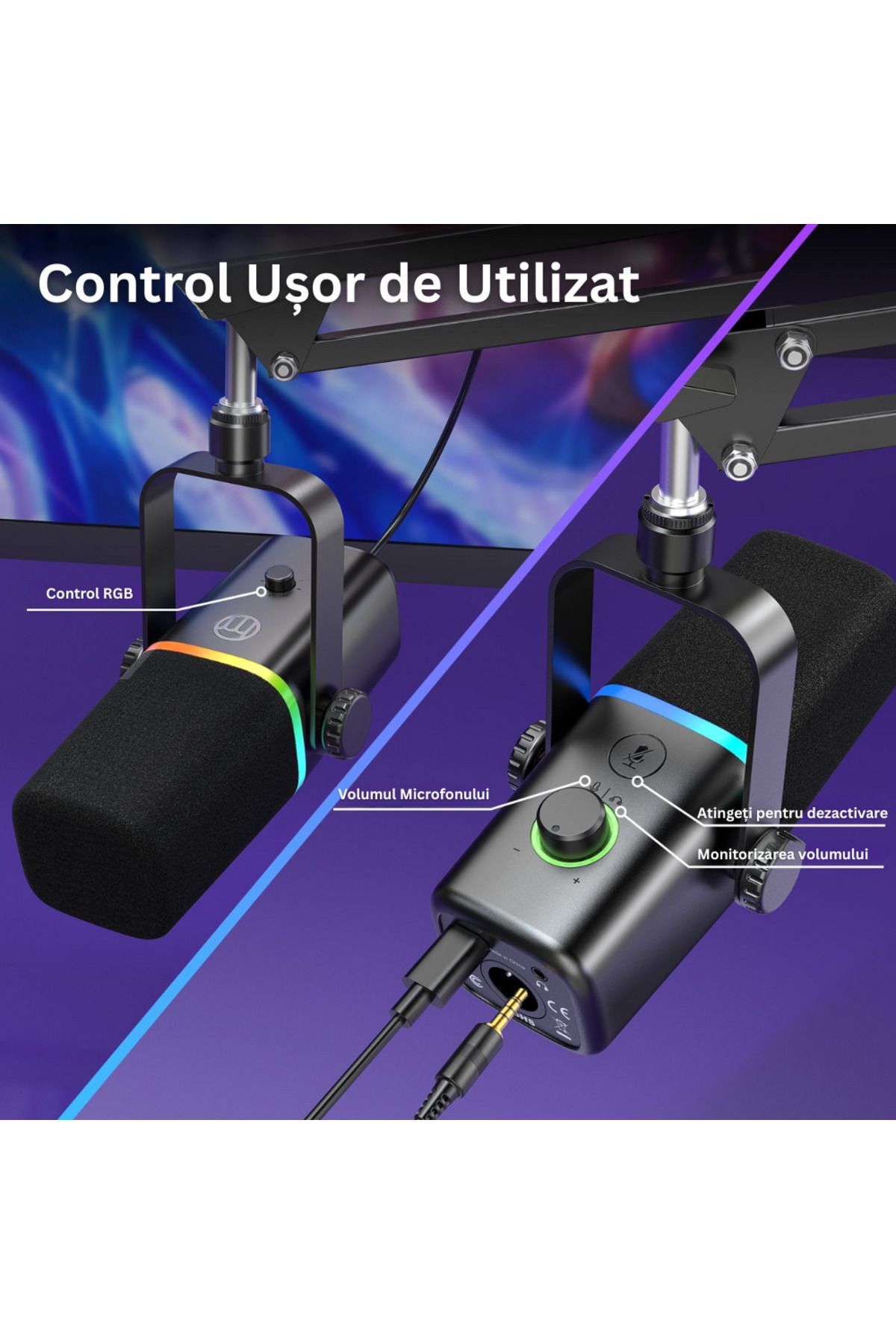 Velixo-Kd8s Professional Microphone, Usb & Xlr, Cardioid, Noise Reduction, Mute, Rgb, Adjustable Arm 4