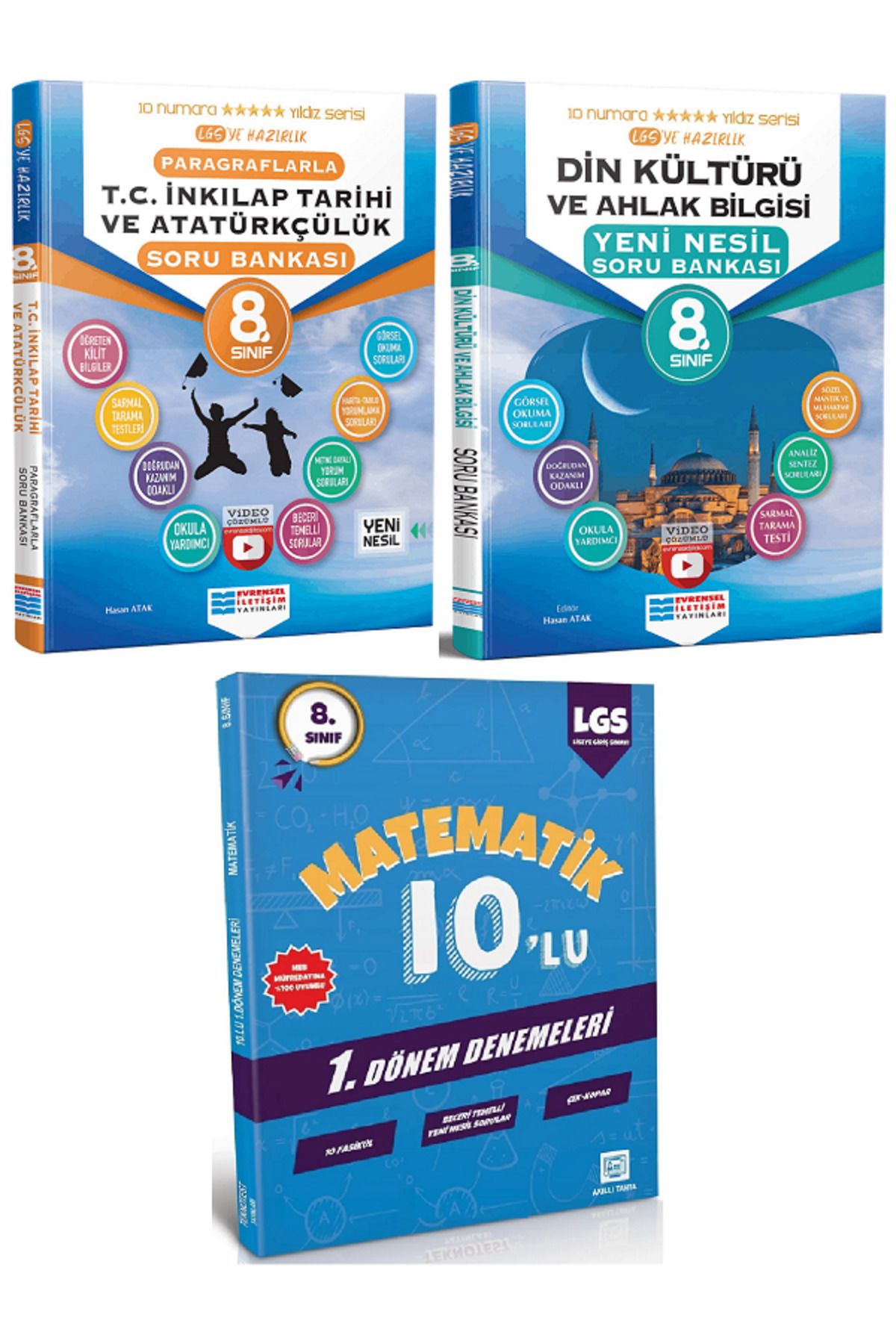 Evrensel İletişim Yayınları 8.Sınıf Evrensel İnkılap Tarihi + Din Kültürü Soru Bankası + 10'Lu Matematik Deneme HEDİYELİ -3KİTAP
