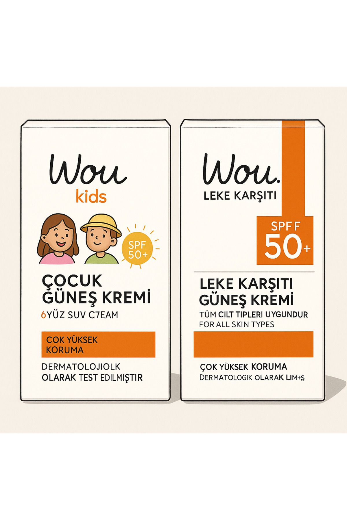 WOU Aile Güneş Kremi Seti – Çocuk ve Yetişkin İçin, İkili 50 ml SPF50 2 x 50 ml