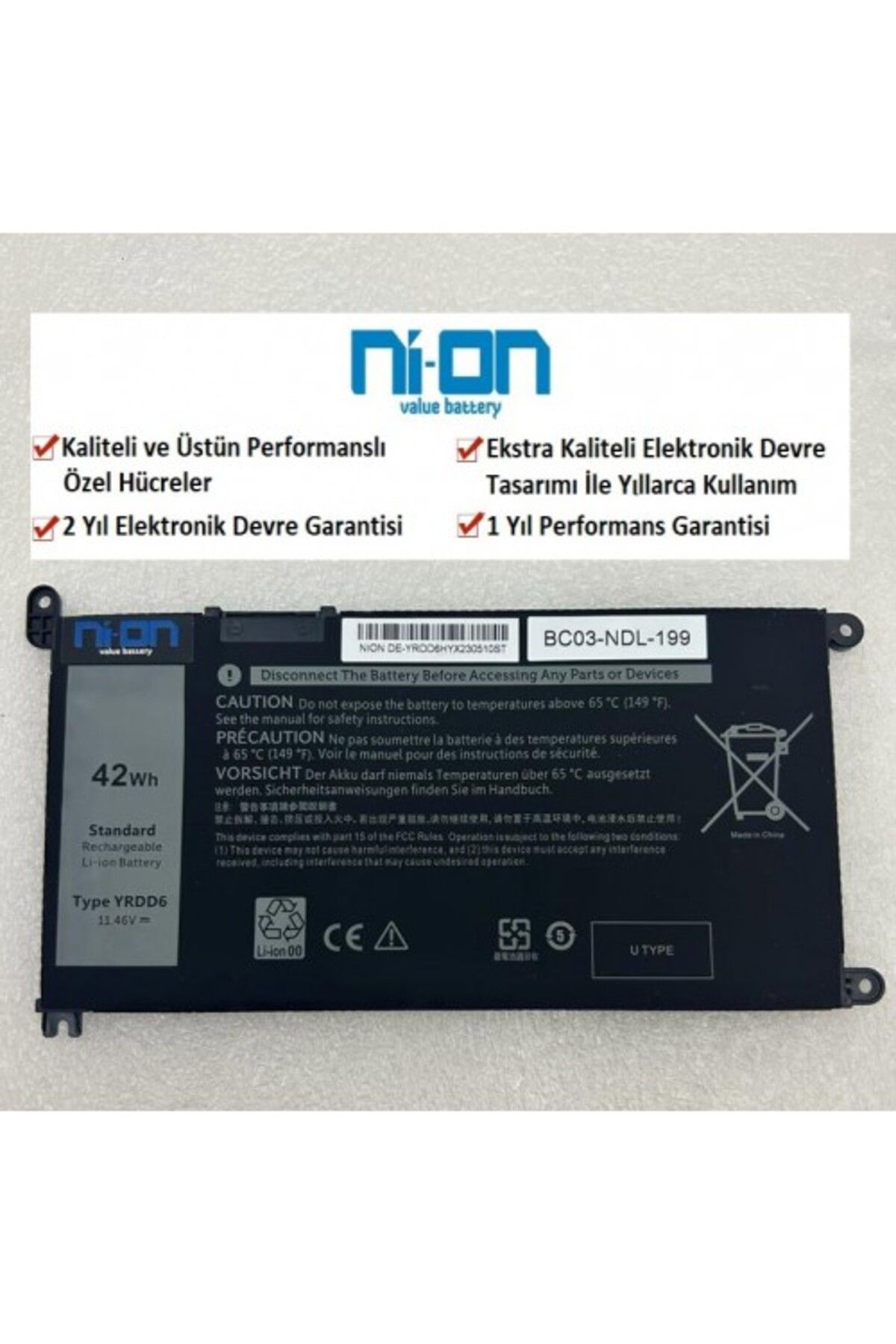NION Dell Chromebook 3100 2-IN-1 uyumlu Notebook Batarya - Pil