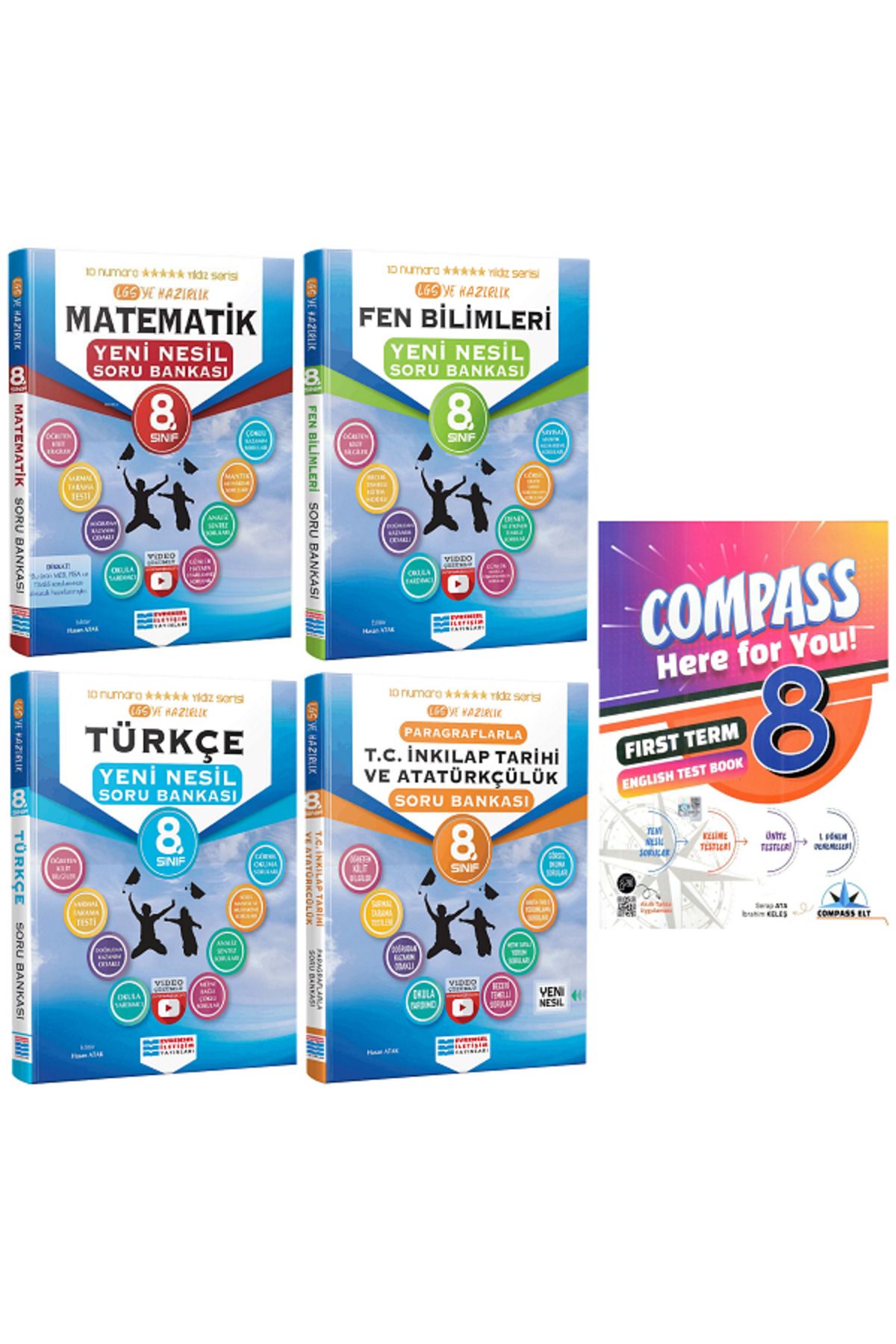 Evrensel İletişim Yayınları 8.Sınıf Evrensel Matematik + Fen İnkılap Soru Bankası + COMPAS İngilizce Test Book HEDİYELİ -5KİTAP