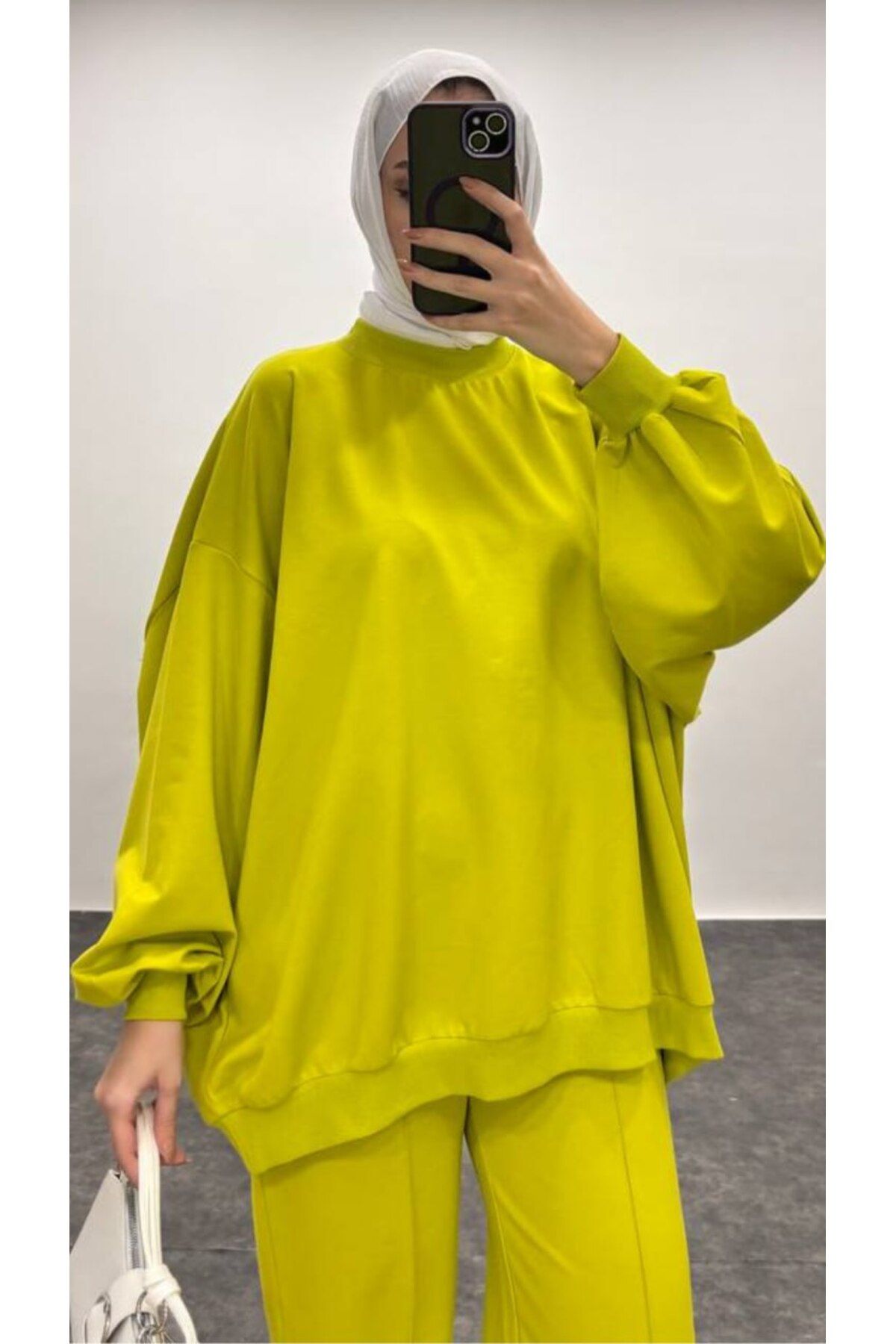 Suede Style 3044 - Rahat, Salaş Basic Kadın Uzun Sweatshirt