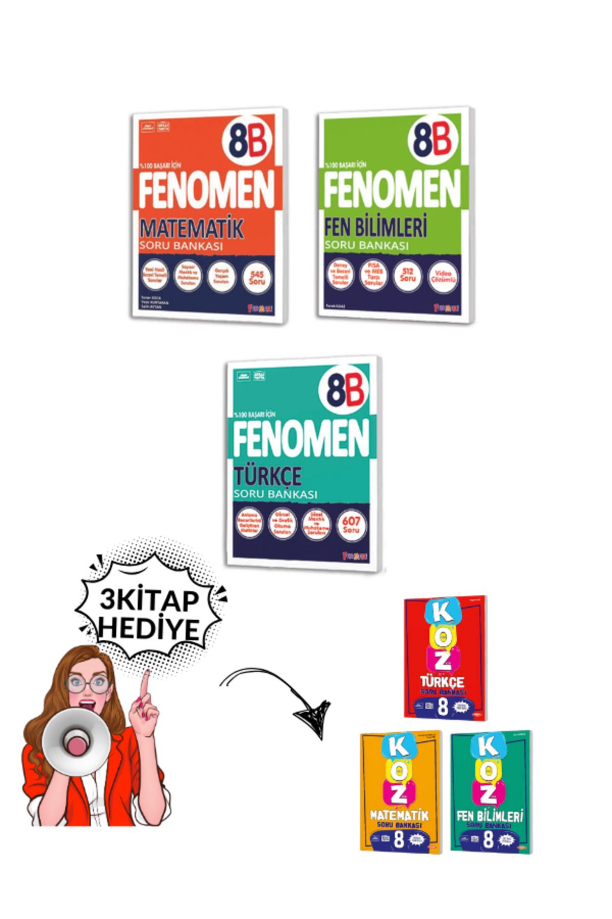 Fenomen Yayıncılık FENOMEN YAYINLARI 8. Sınıf - Matematik(B) - Fen Bilimleri(B) - Türkçe(B)- Soru Bankası Seti