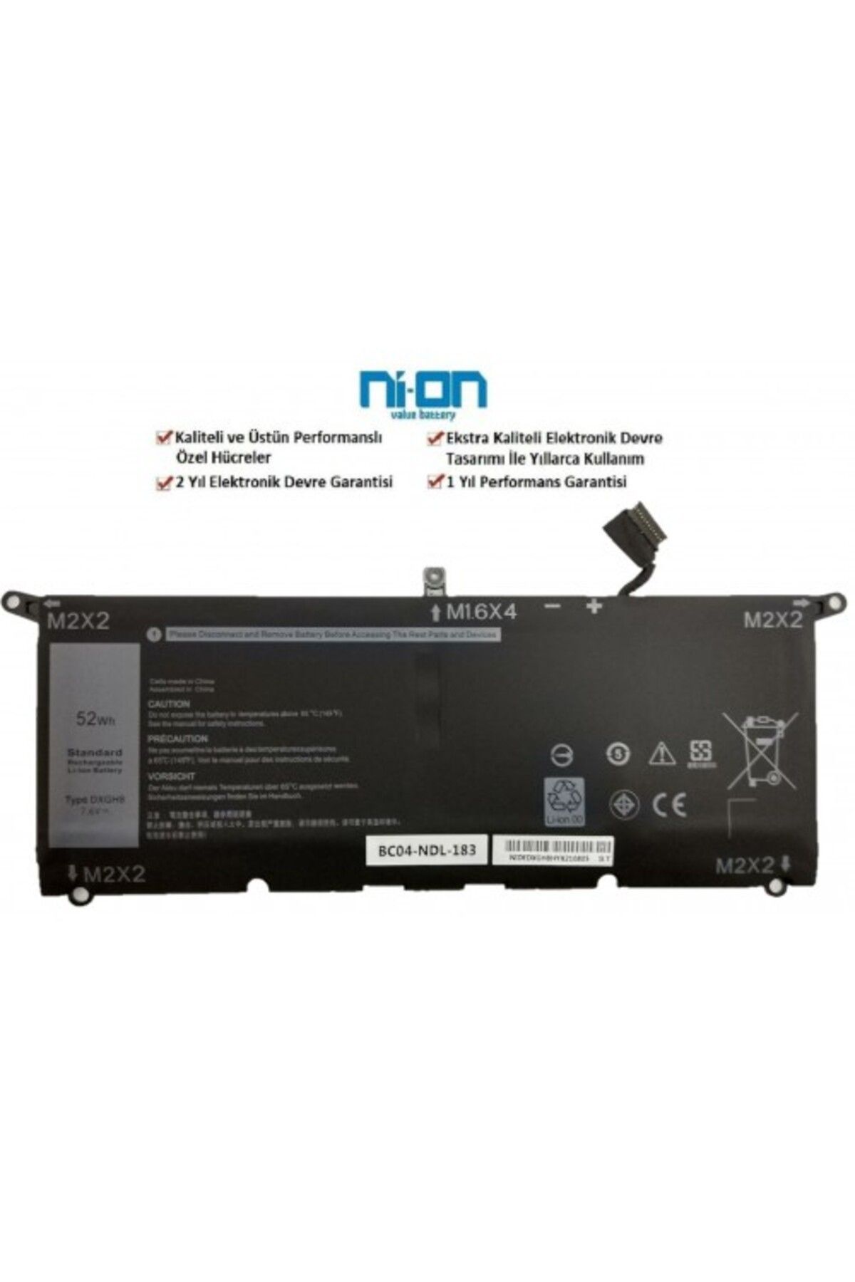 NION Dell XPS 13 9370 uyumlu Notebook Batarya - Pil