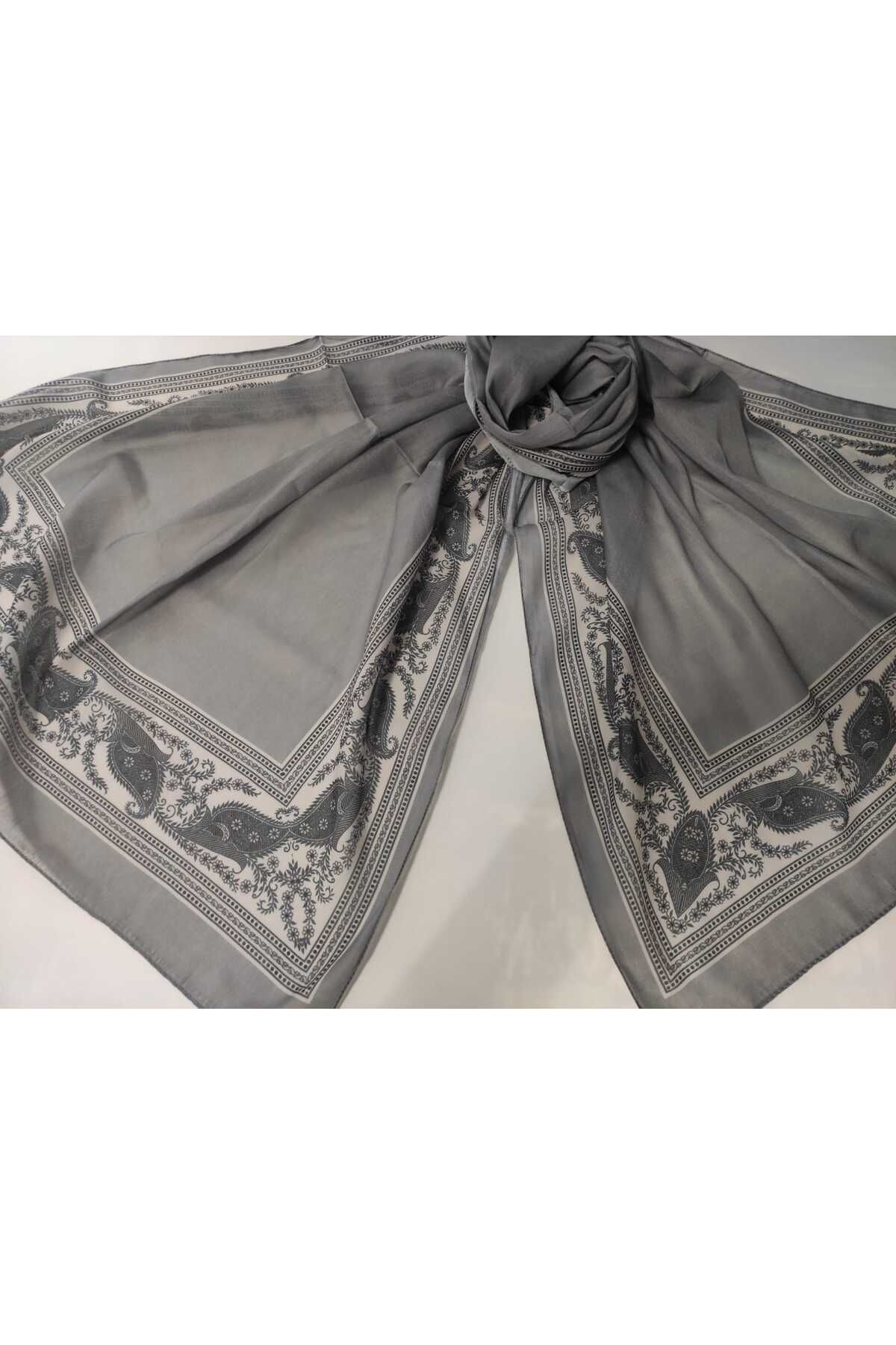 ALTUNTAŞ-Women's Cotton Ethnic Patterned Shawl with Leaf Motif on the Empty Edge 3