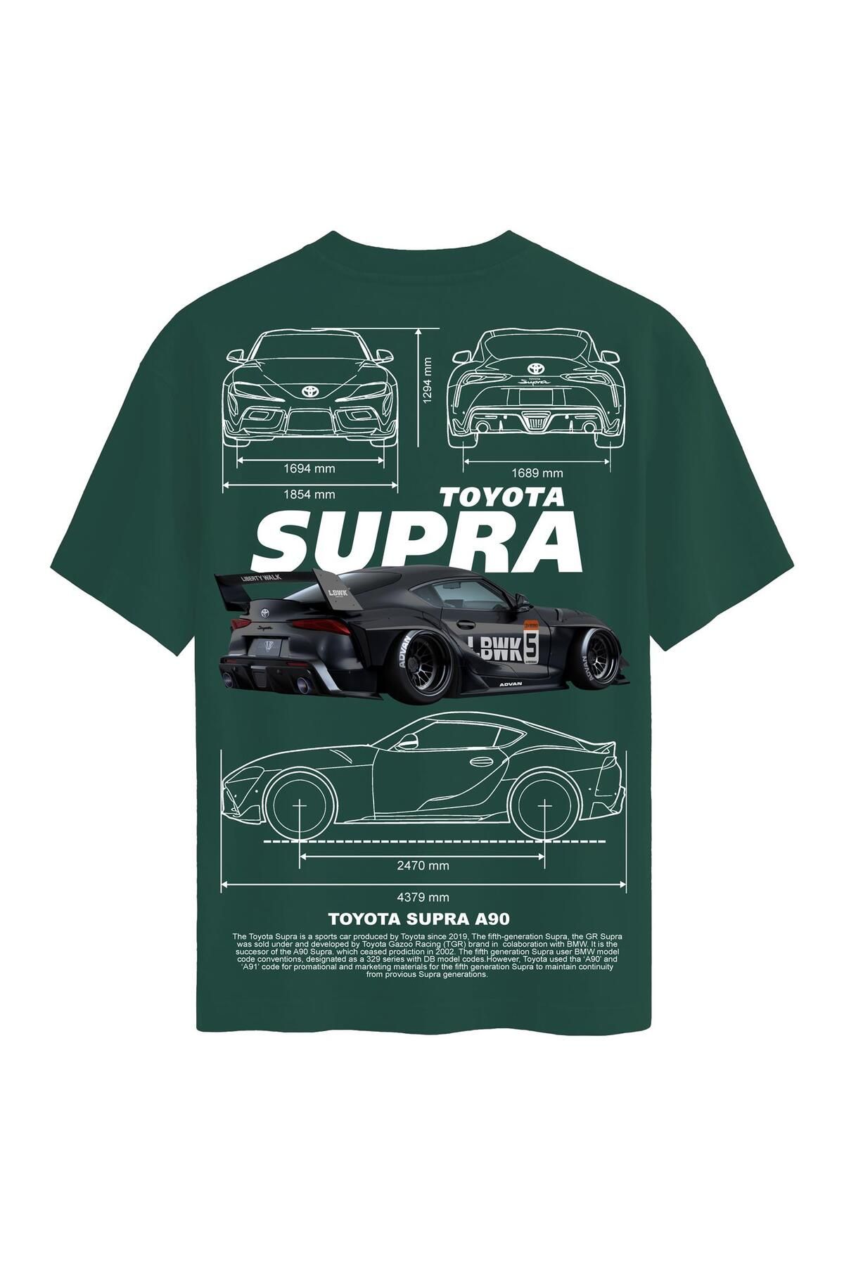 SOFTWAY Unisex Bisiklet Yaka %100 Organik Pamuklu Kalın Dokulu Toyota Supra A90 Baskılı Oversize T-shirt - K