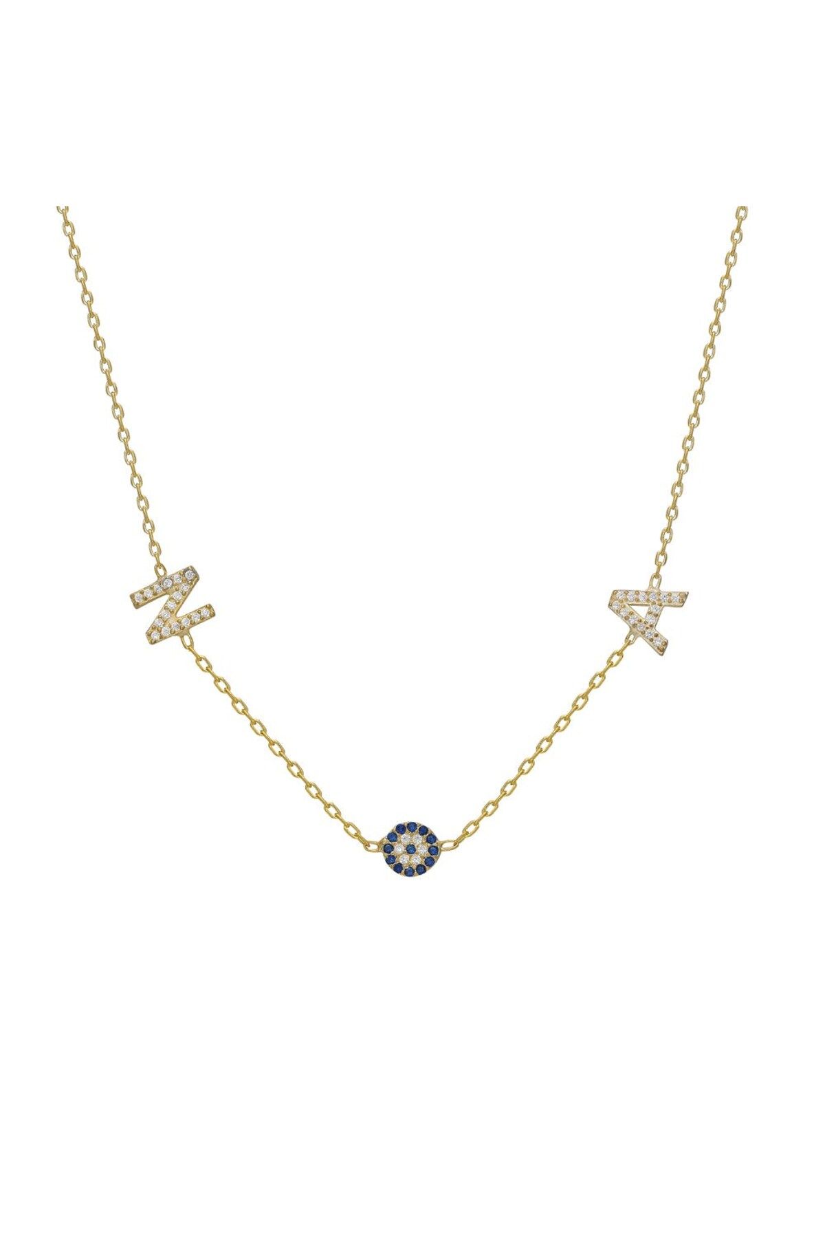 beonejewelry İKİ HARFLİ ZİRKON VE NAZAR TAŞLI KOLYE | 925 GÜMÜŞ