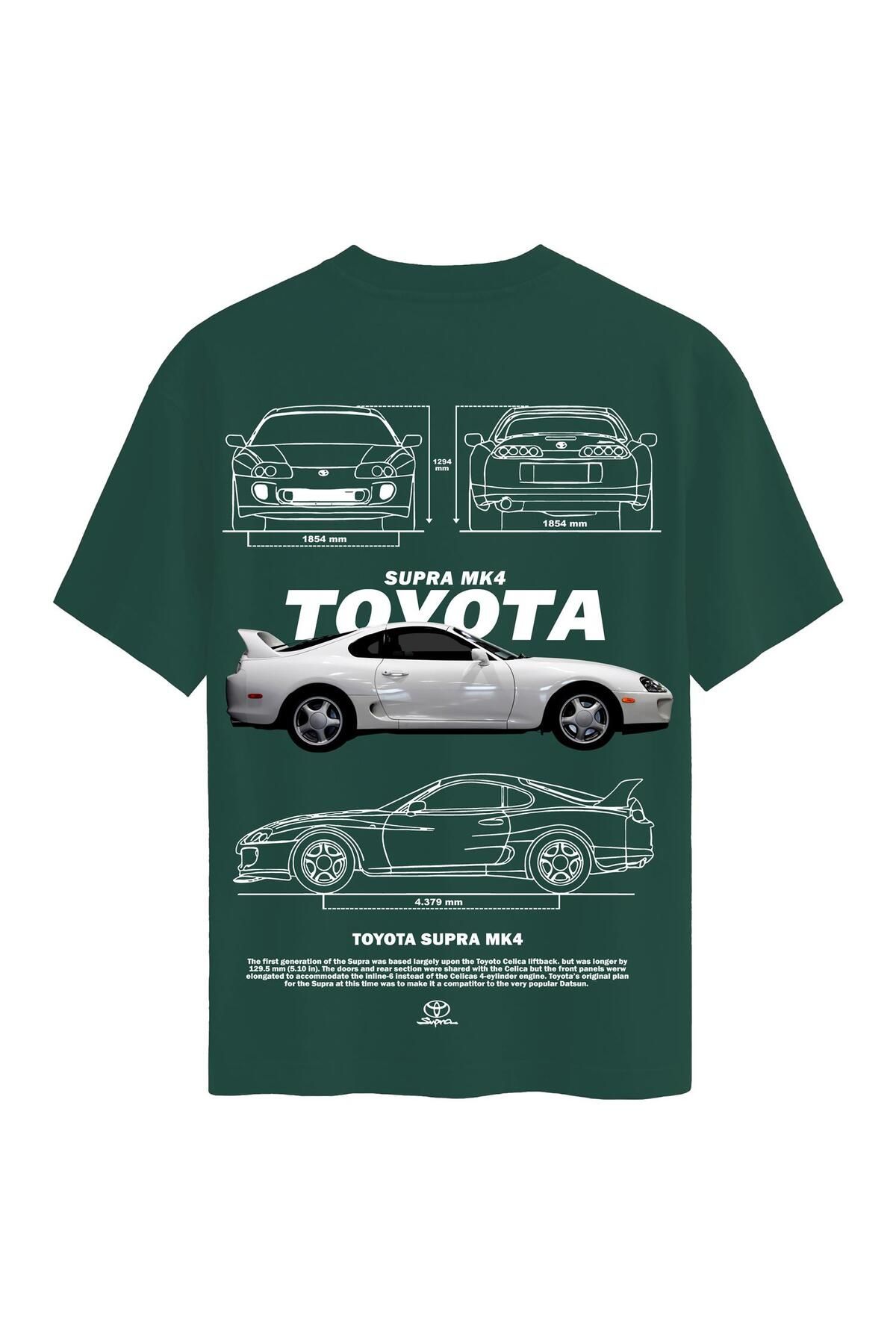SOFTWAY Unisex Bisiklet Yaka %100 Organik Pamuklu Kalın Dokulu Toyota Supra mk4 Baskılı Oversize T-shirt - K