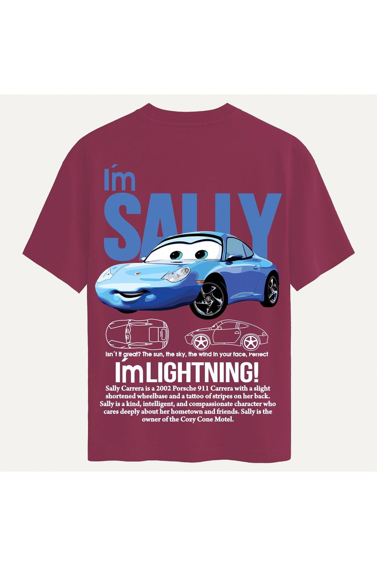 SOFTWAY Unisex Bisiklet Yaka %100 Organik Pamuklu Kalın Dokulu Sally Baskılı Oversize T-shirt - BORDO