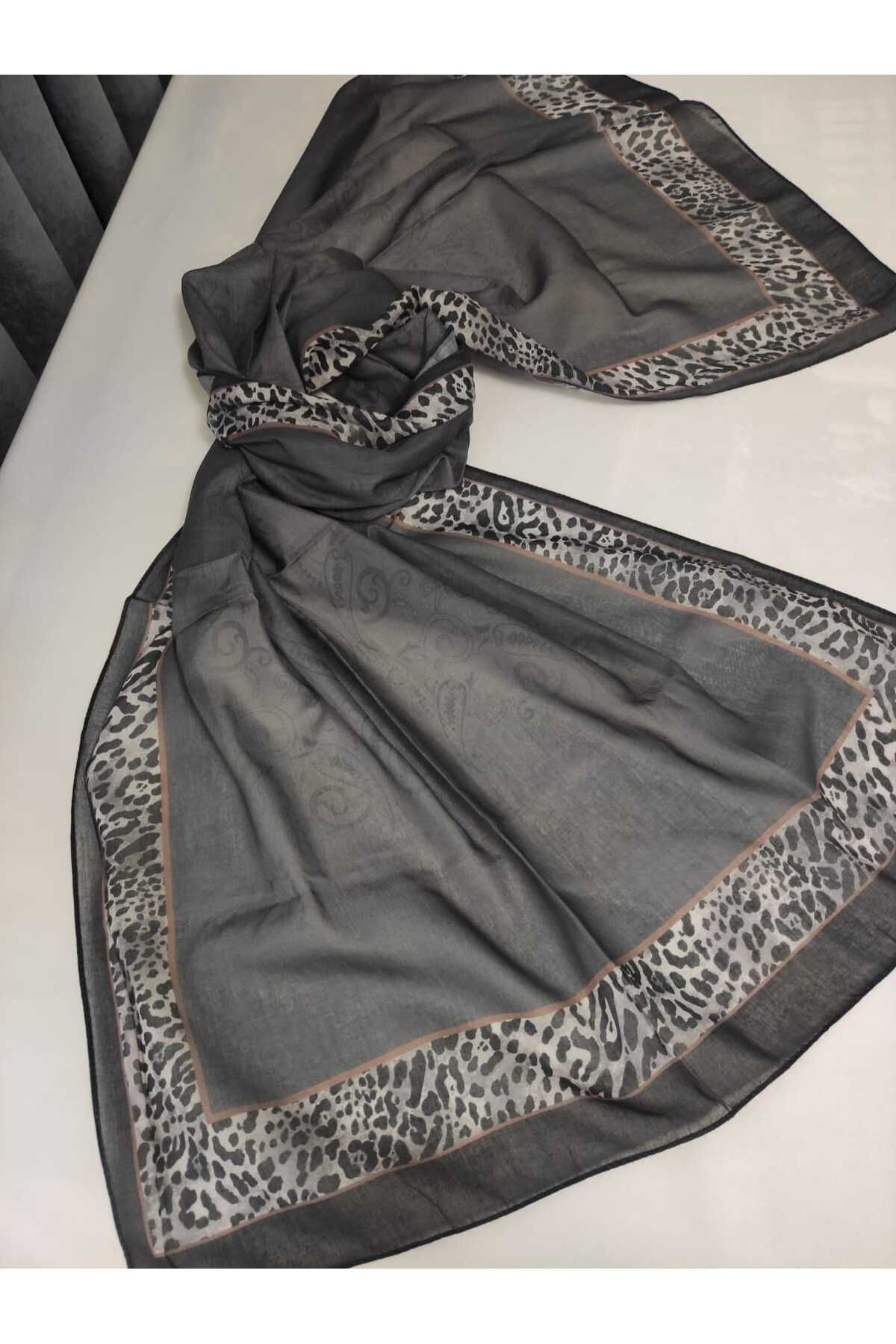 ALTUNTAŞ-Women's Cotton Ethnic Patterned Shawl with Leopard Motif on the Empty Edge 4