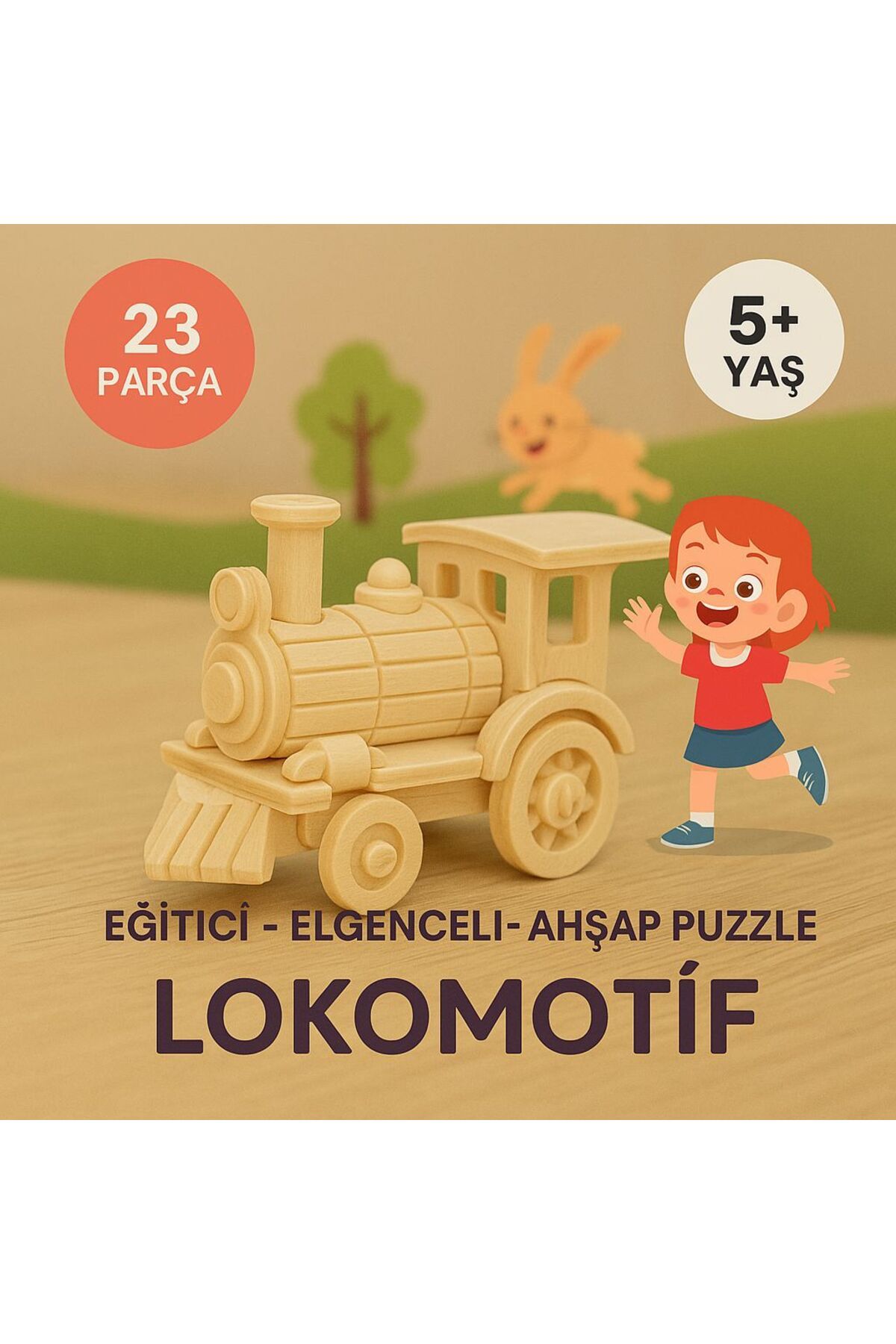 METROPOL 23 Parça Ahşap Lokomotif Puzzle – Eğitici ve Eğlenceli 3D Oyuncak Tren