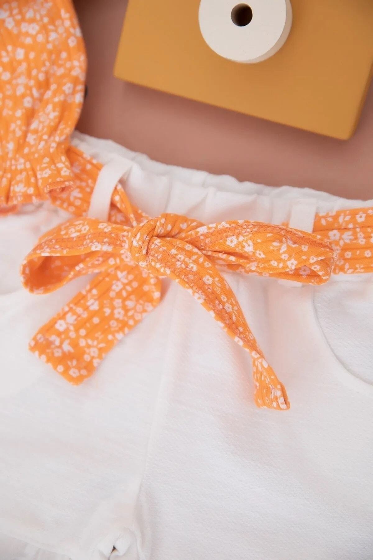 Ege Bebek Kız Çocuk Yazlık Interlok Fitilli Kumaş Çiçek Baskılı Müslin Şortlu Alt Üst Bebek Takımı fotoğrafı 5 (önizleme)