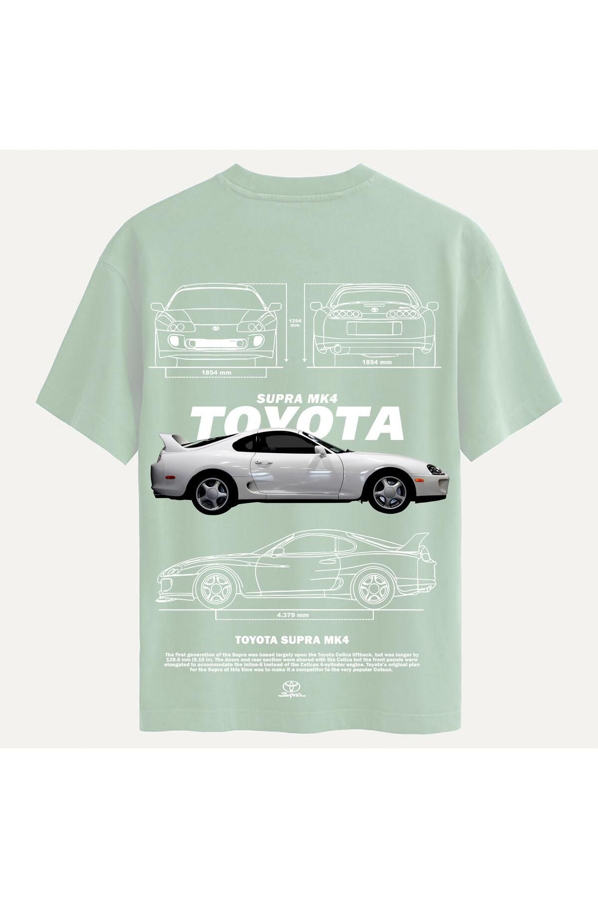 SOFTWAY Unisex Bisiklet Yaka %100 Organik Pamuklu Kalın Dokulu Toyota Supra mk4 Baskılı Oversize T-shirt - B