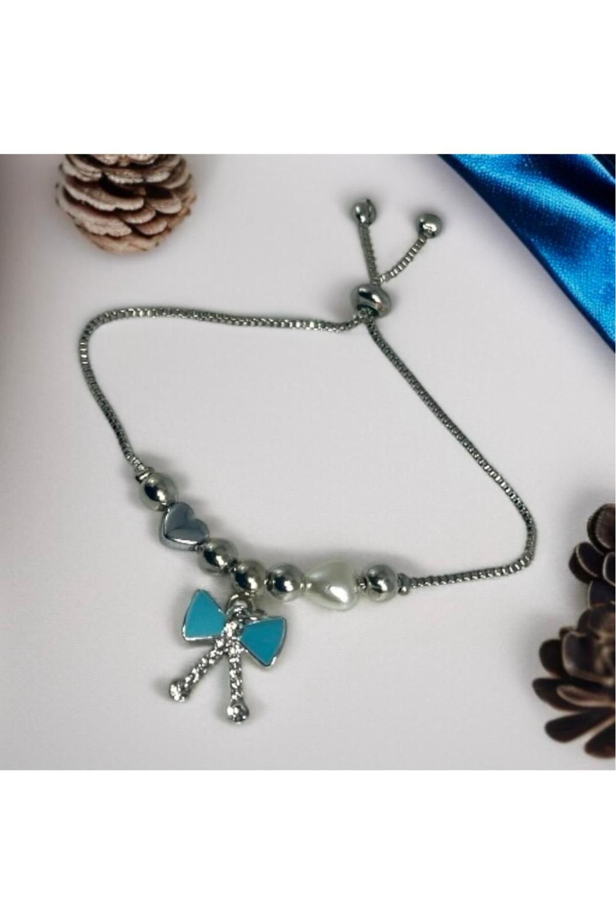 Accessories Kalp Detaylı Mavi Renkli Kurdele Bileklik