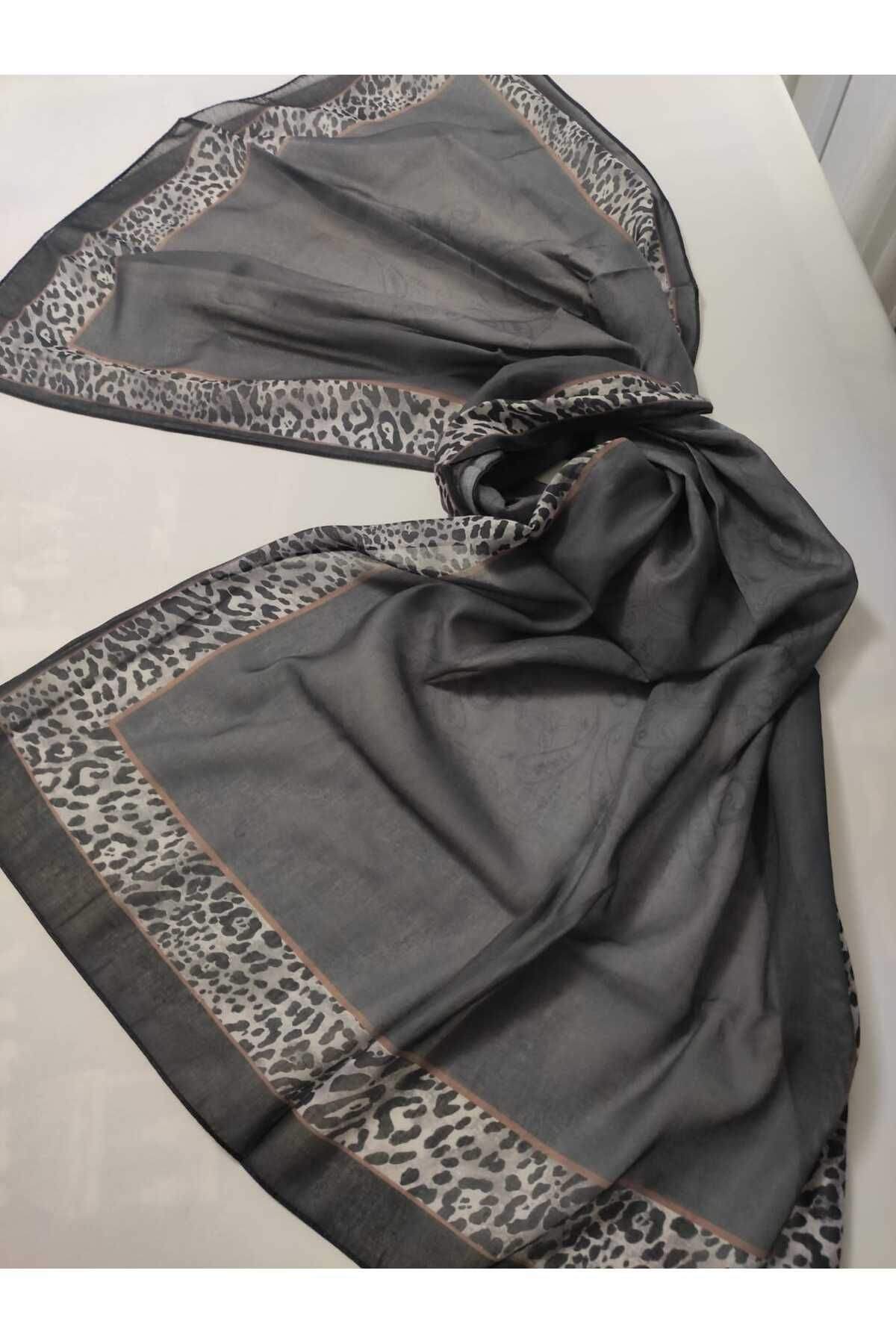 ALTUNTAŞ-Women's Cotton Ethnic Patterned Shawl with Leopard Motif on the Empty Edge 5