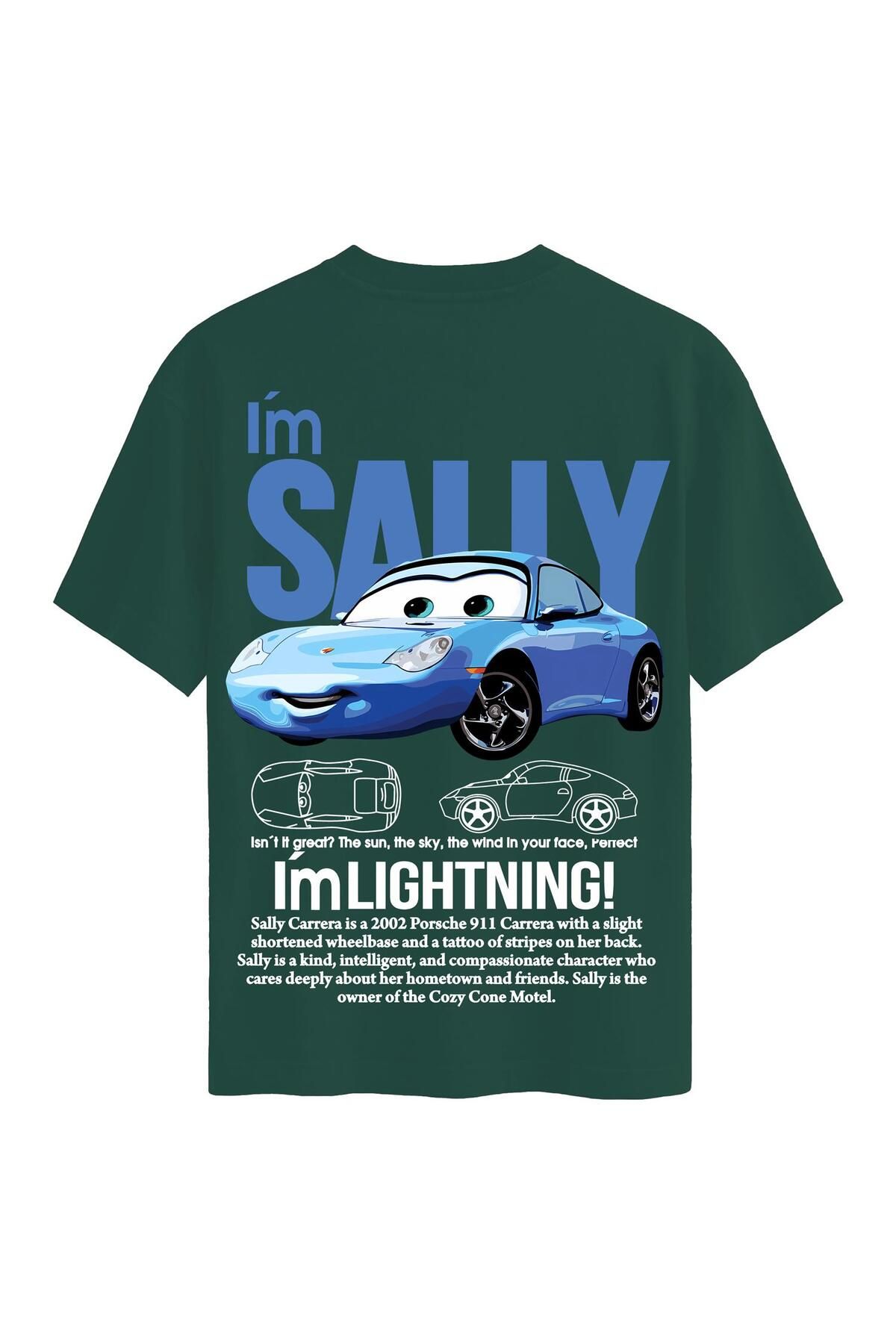 SOFTWAY Unisex Bisiklet Yaka %100 Organik Pamuklu Kalın Dokulu Sally Baskılı Oversize T-shirt - KOYU YEŞİL