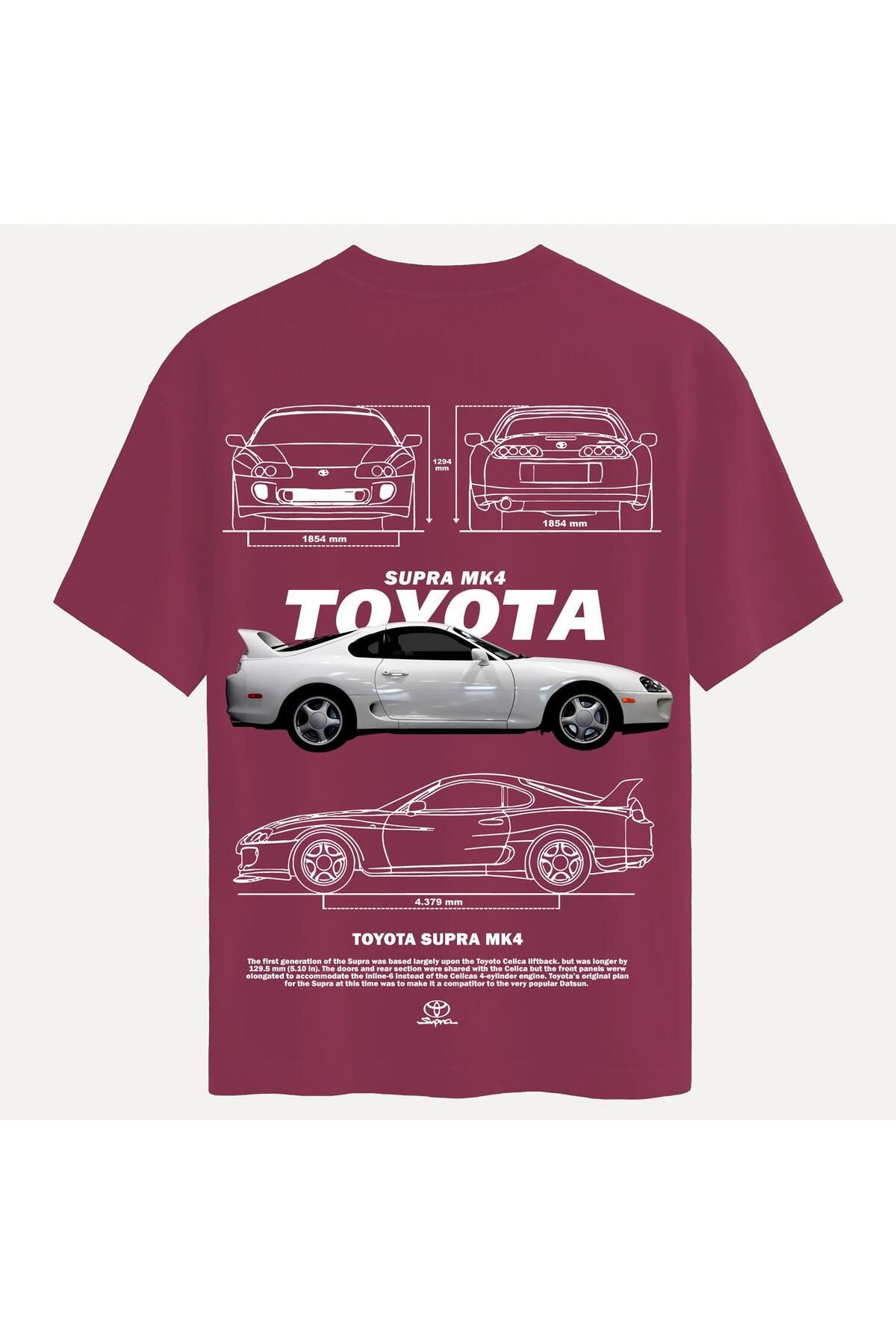 SOFTWAY Unisex Bisiklet Yaka %100 Organik Pamuklu Kalın Dokulu Toyota Supra mk4 Baskılı Oversize T-shirt - B