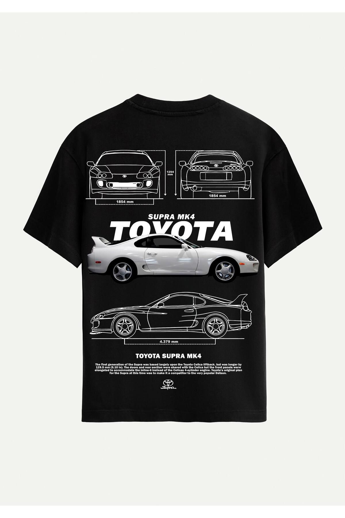 SOFTWAY Unisex Bisiklet Yaka %100 Organik Pamuklu Kalın Dokulu Toyota Supra mk4 Baskılı Oversize T-shirt - S