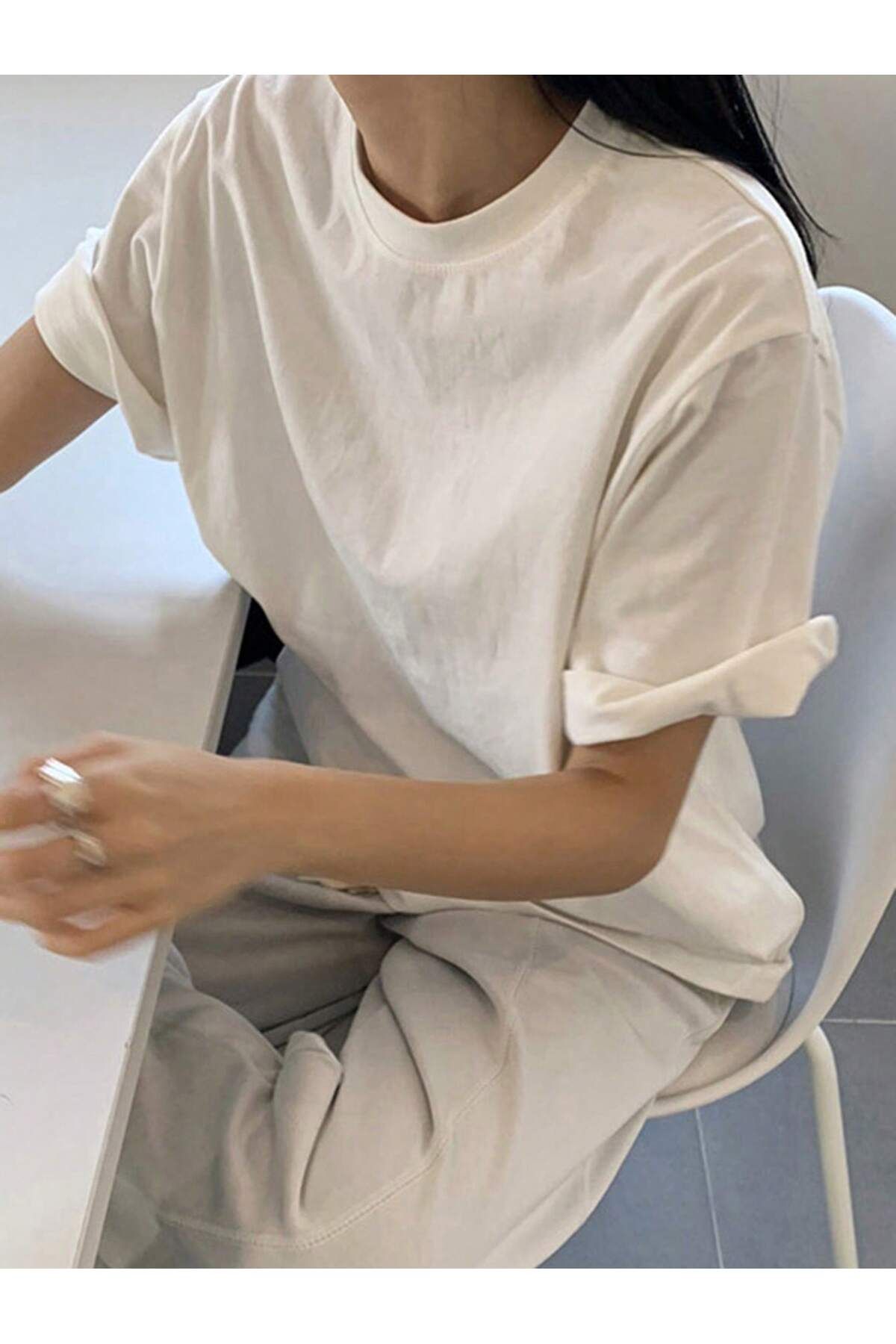 DAXİS Sportwear Company KADIN Bisiklet Yaka Rahat Kesim Basic Tişört