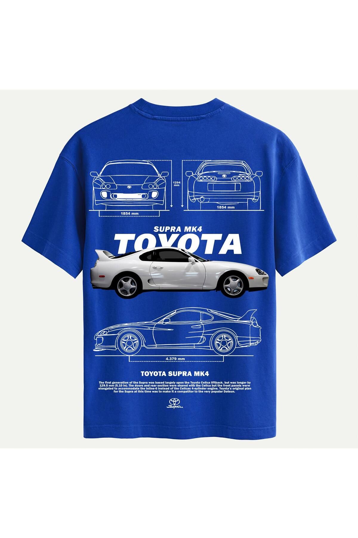 SOFTWAY Unisex Bisiklet Yaka %100 Organik Pamuklu Kalın Dokulu Toyota Supra mk4 Baskılı Oversize T-shirt - S