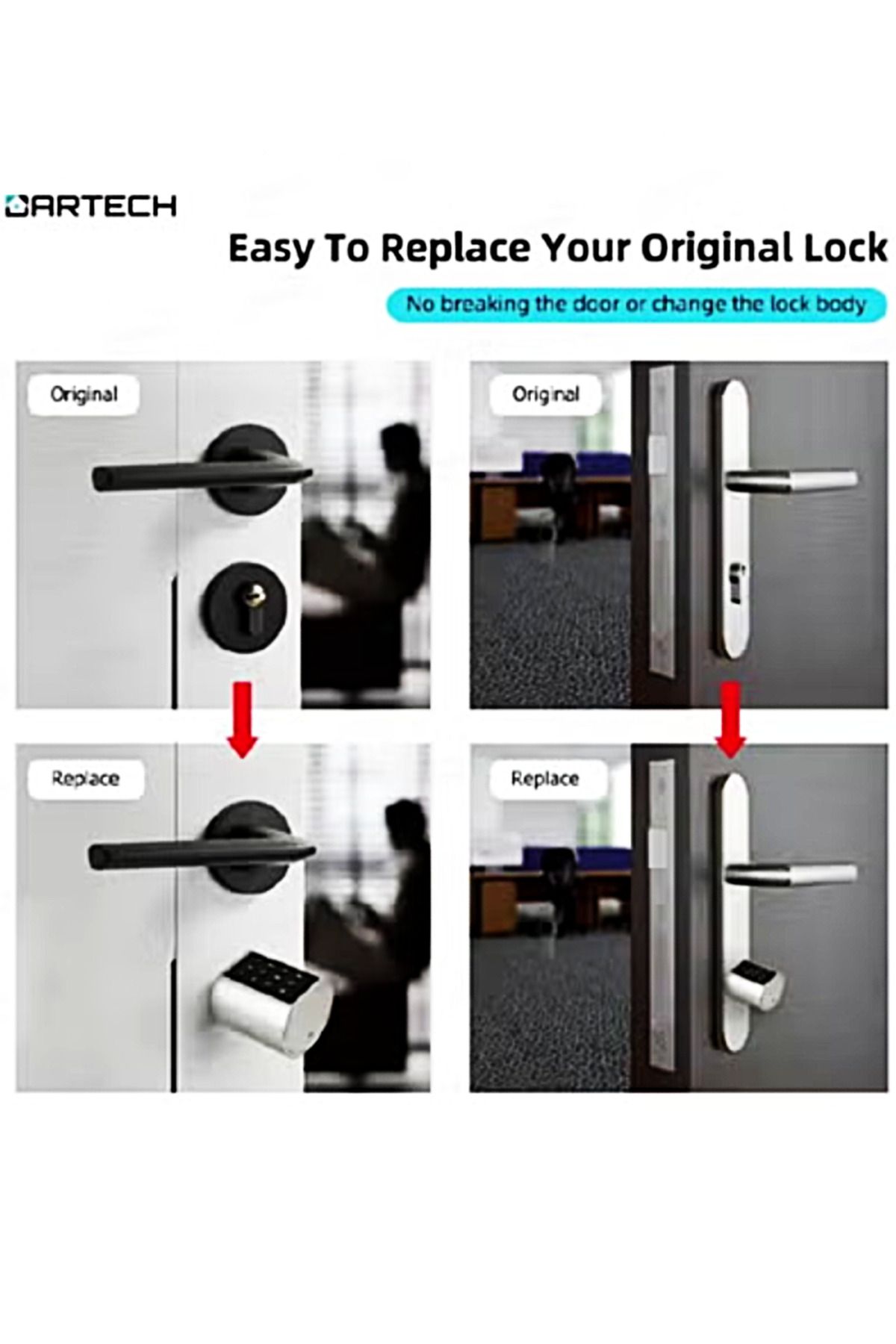 DarTech-Dartek Smart Lock 5 Ways to Unlock with Fingerprint and Keypad Fits Any Door Global Version Home System Silver 3