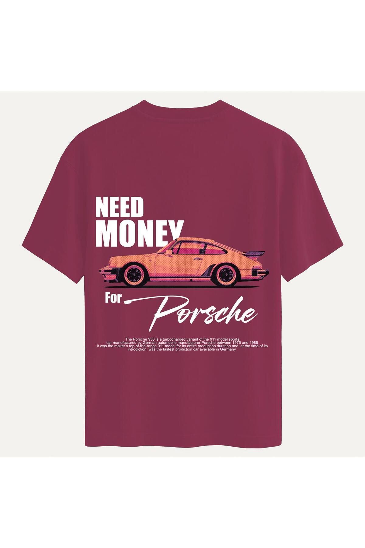 SOFTWAY Unisex Bisiklet Yaka %100 Organik Pamuklu Kalın Dokulu Need Money For Porsche Baskılı Oversize T-shi
