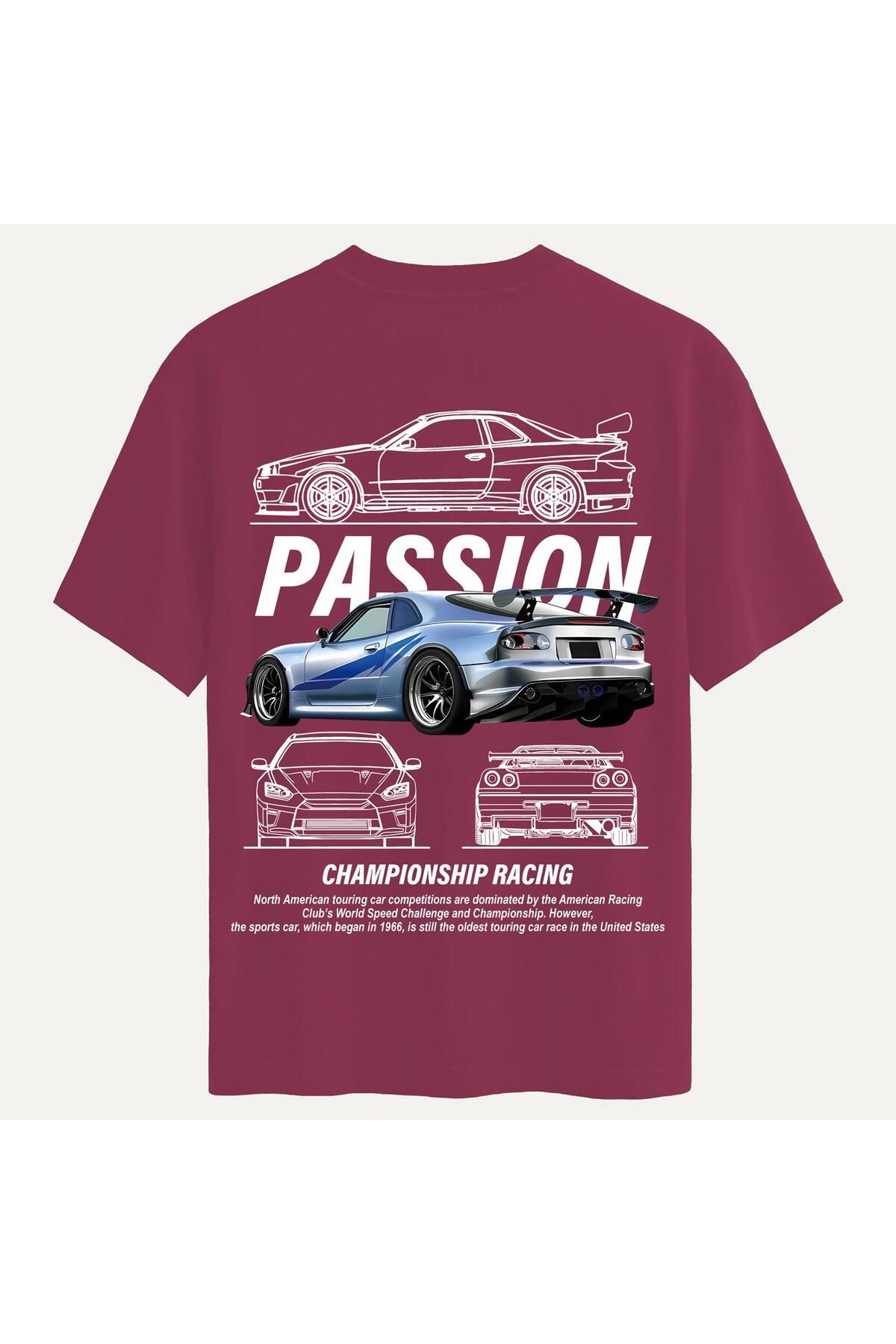 SOFTWAY Unisex Bisiklet Yaka %100 Organik Pamuklu Kalın Dokulu Passion Baskılı Oversize T-shirt - BORDO