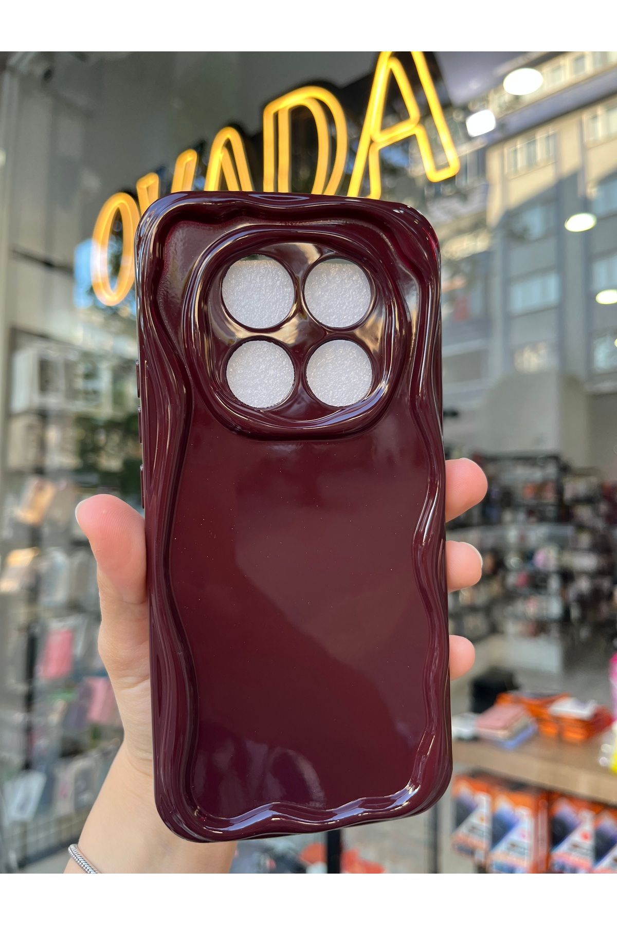 OVADA XIAOMI NOTE 14 PRO 4G Uyumlu Kamera Korumalı Dalga Kenarlı Işıltılı Bordo Cherry Silikon Kılıf