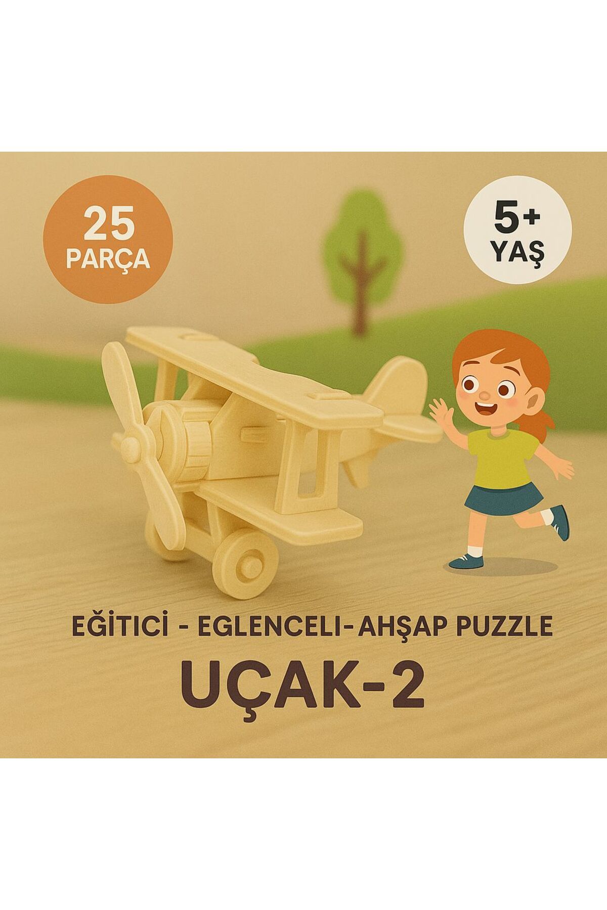 METROPOL 25 Parça Ahşap Uçak-2 Puzzle – Eğitici ve Eğlenceli 3D Ahşap Oyuncak